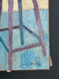 1950s Pintura al óleo francesa post-impresionista Autorretrato Artista en el caballete