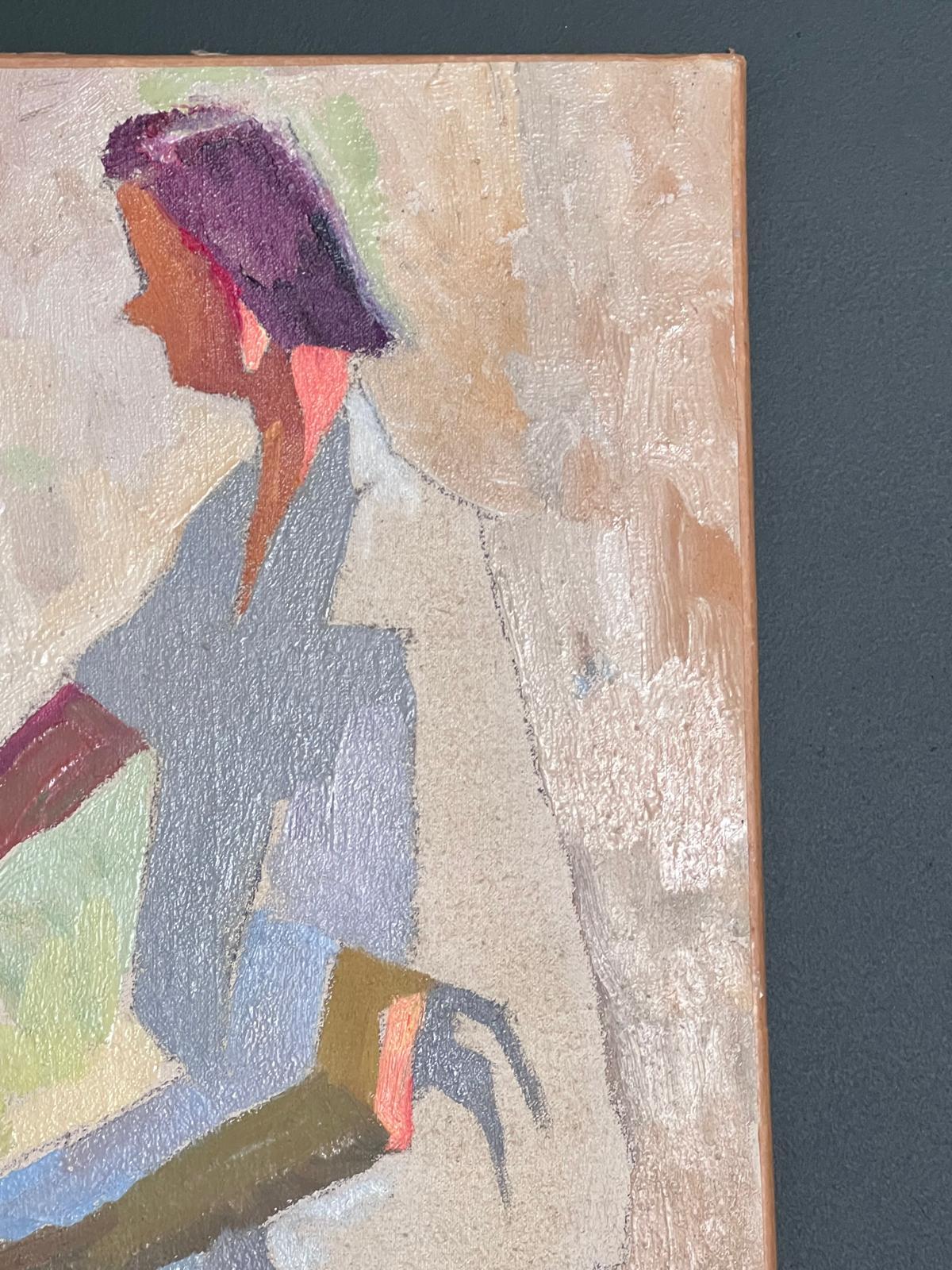 1950s Pintura al óleo francesa post-impresionista Autorretrato Artista en el caballete en venta 1