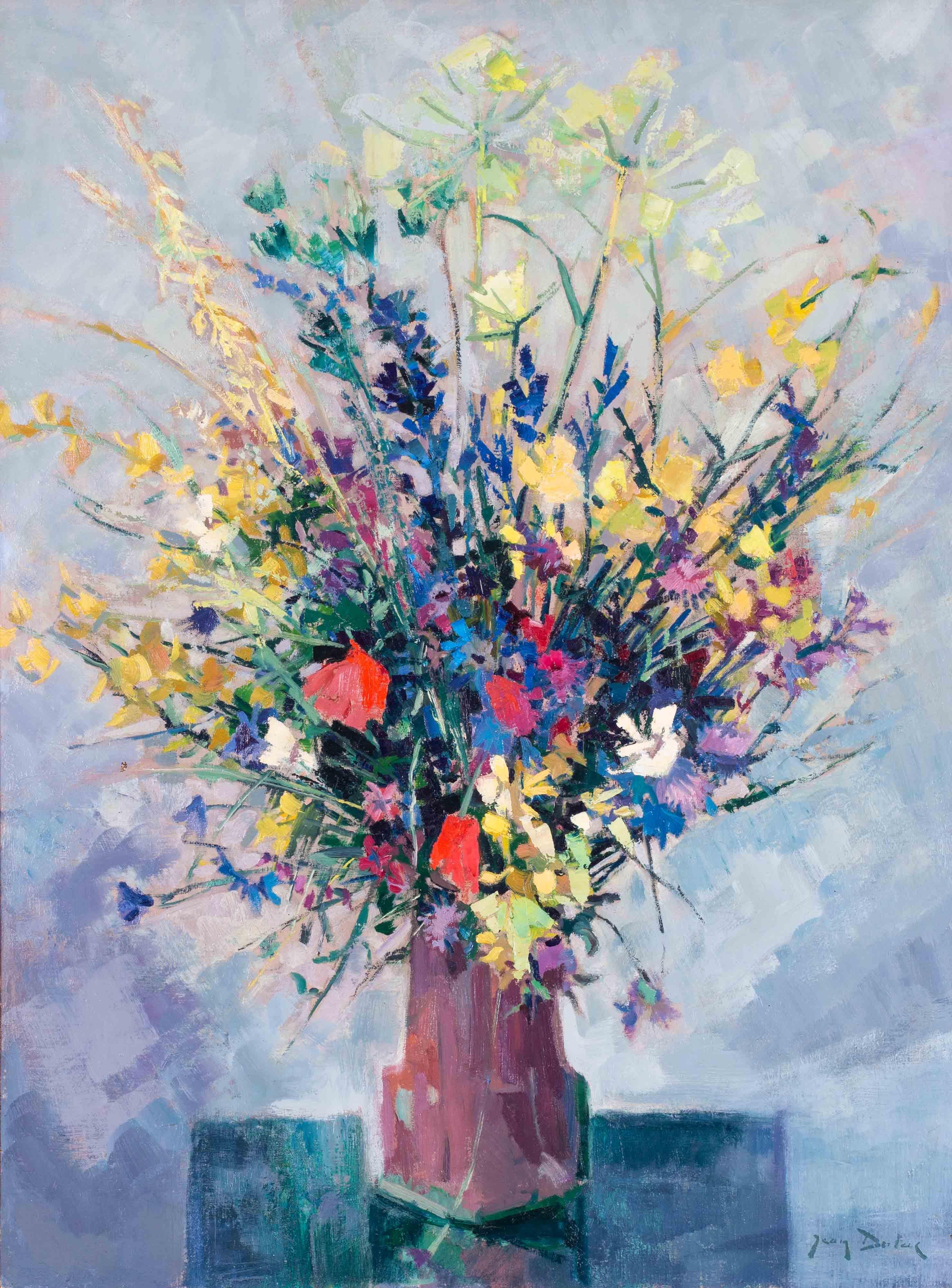 1962 Postimpressionistisches französisches Stillleben mit einer Blumenvase von Dulac – Painting von Jean Dulac