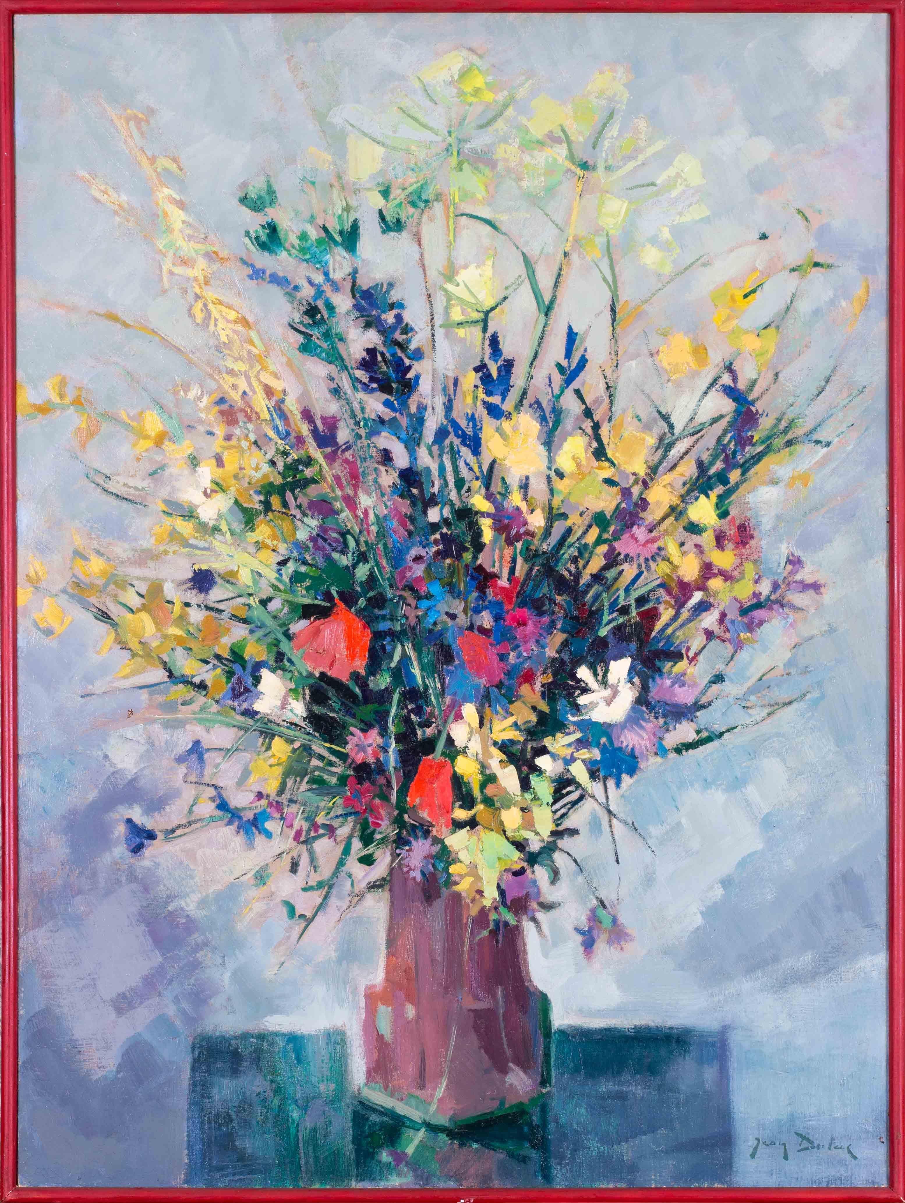 Jean Dulac Still-Life Painting – 1962 Postimpressionistisches französisches Stillleben mit einer Blumenvase von Dulac
