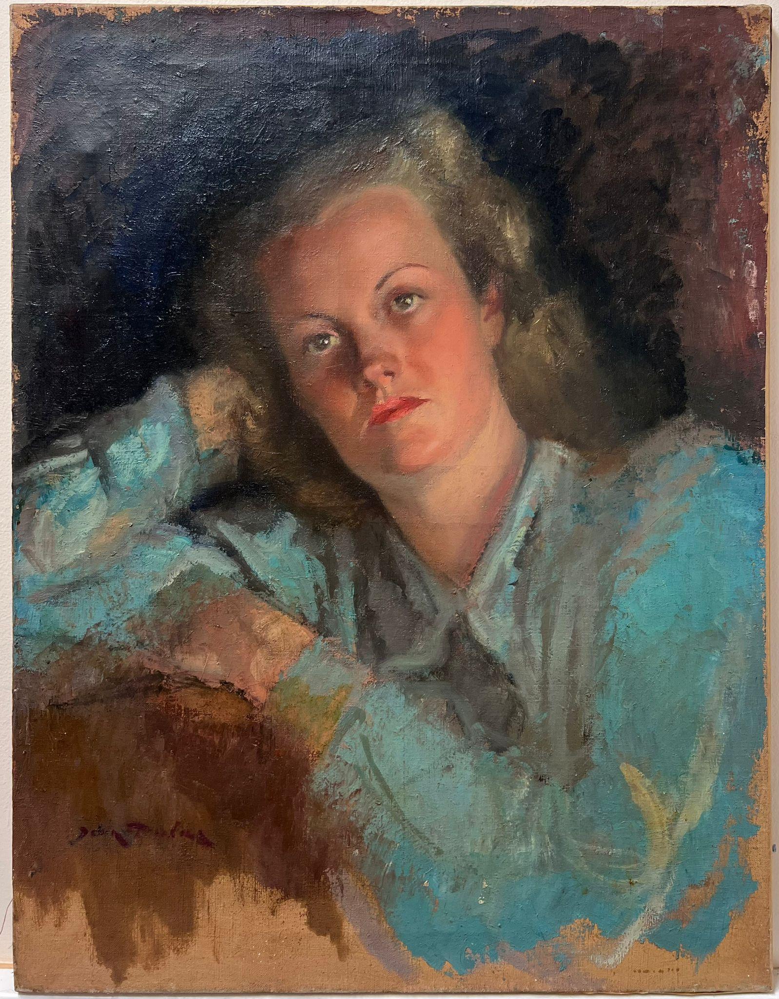 Óleo postimpresionista francés de 1940 Retrato de modelo de artista - Painting de Jean Dulac