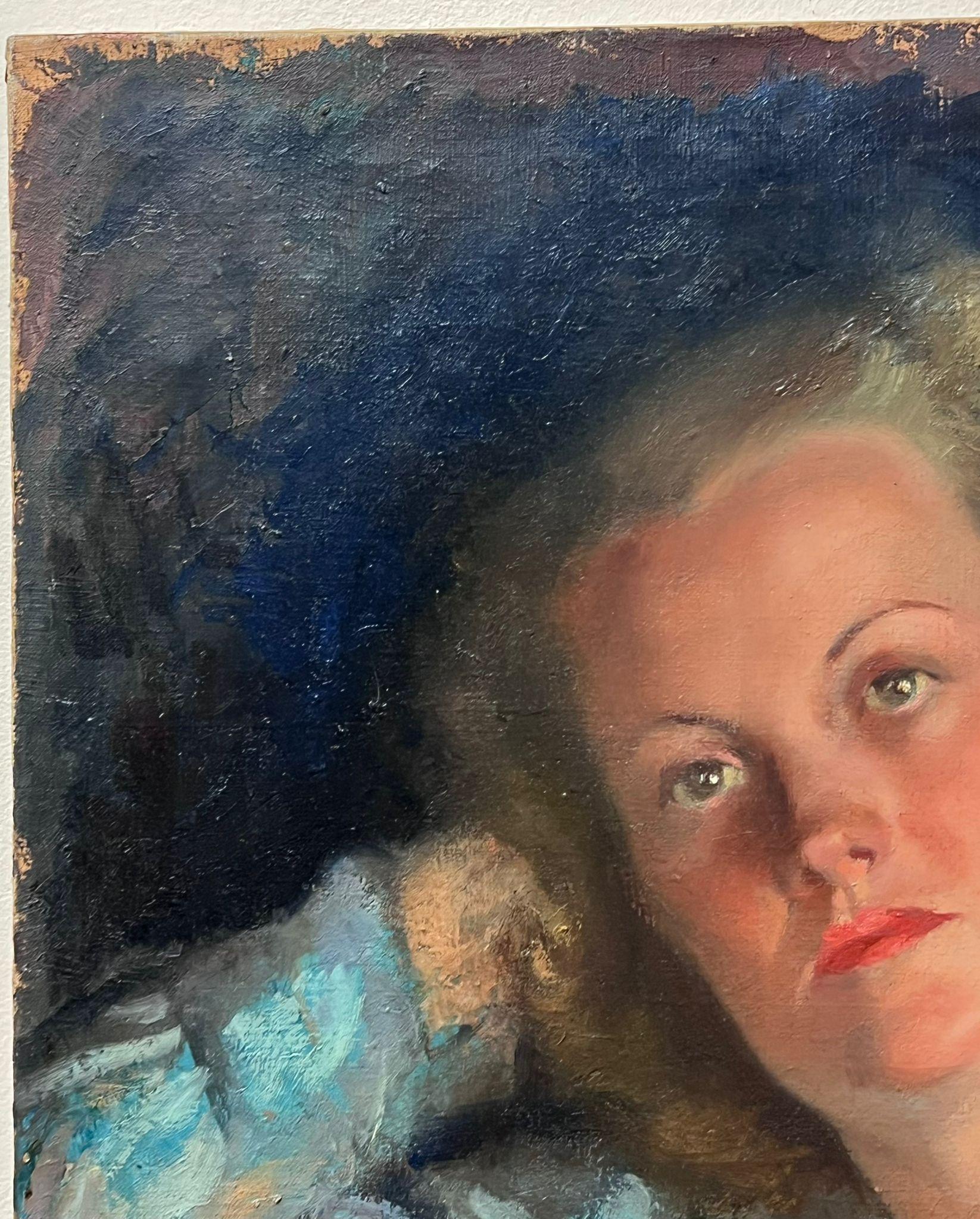 Óleo postimpresionista francés de 1940 Retrato de modelo de artista - Painting Posimpresionista de Jean Dulac