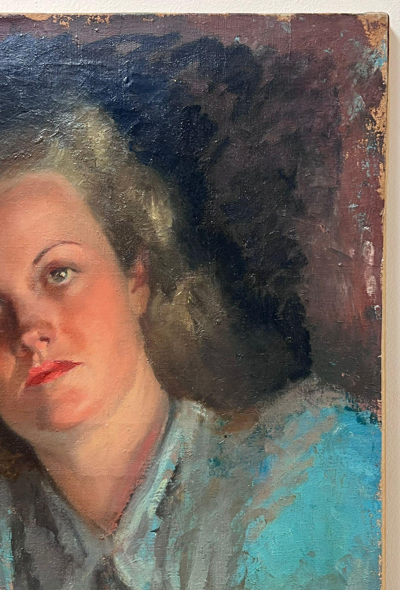 Óleo postimpresionista francés de 1940 Retrato de modelo de artista en venta 2