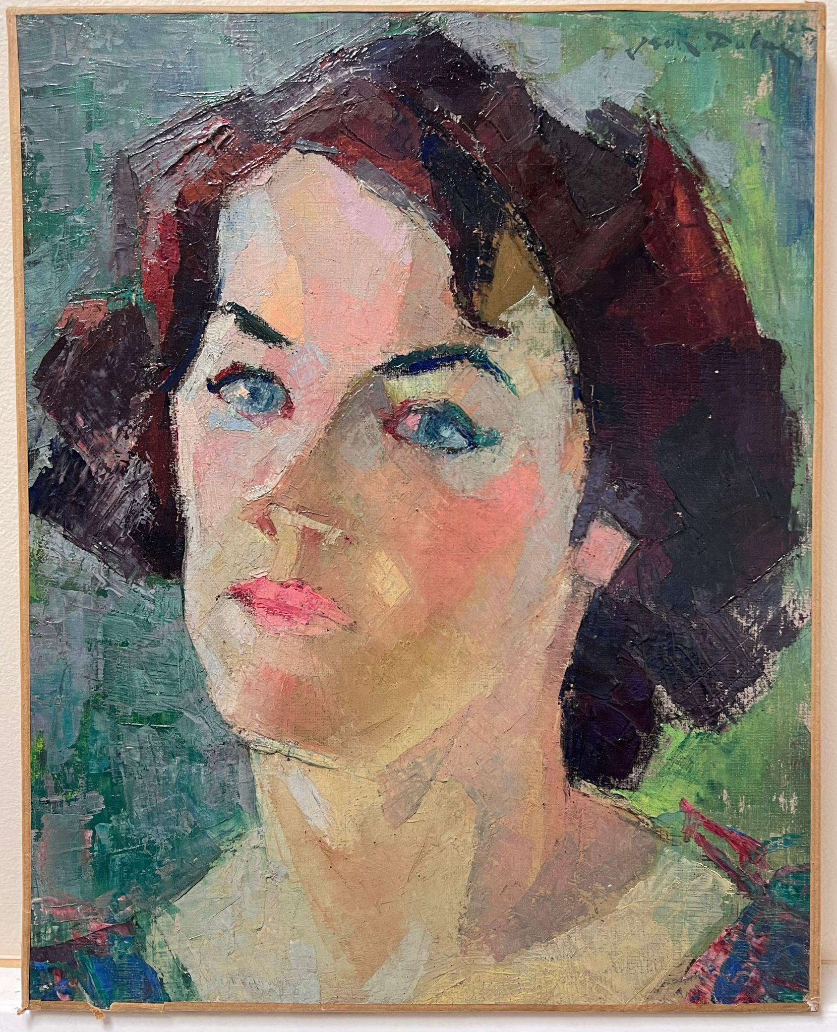 Fine peinture à l'huile post-impressionniste française du milieu du 20e siècle représentant un portrait de femme - Painting de Jean Dulac