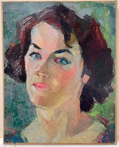 Óleo posimpresionista francés de mediados del siglo XX Retrato de dama