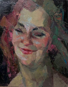 Óleo posimpresionista francés de mediados del siglo XX Retrato de dama