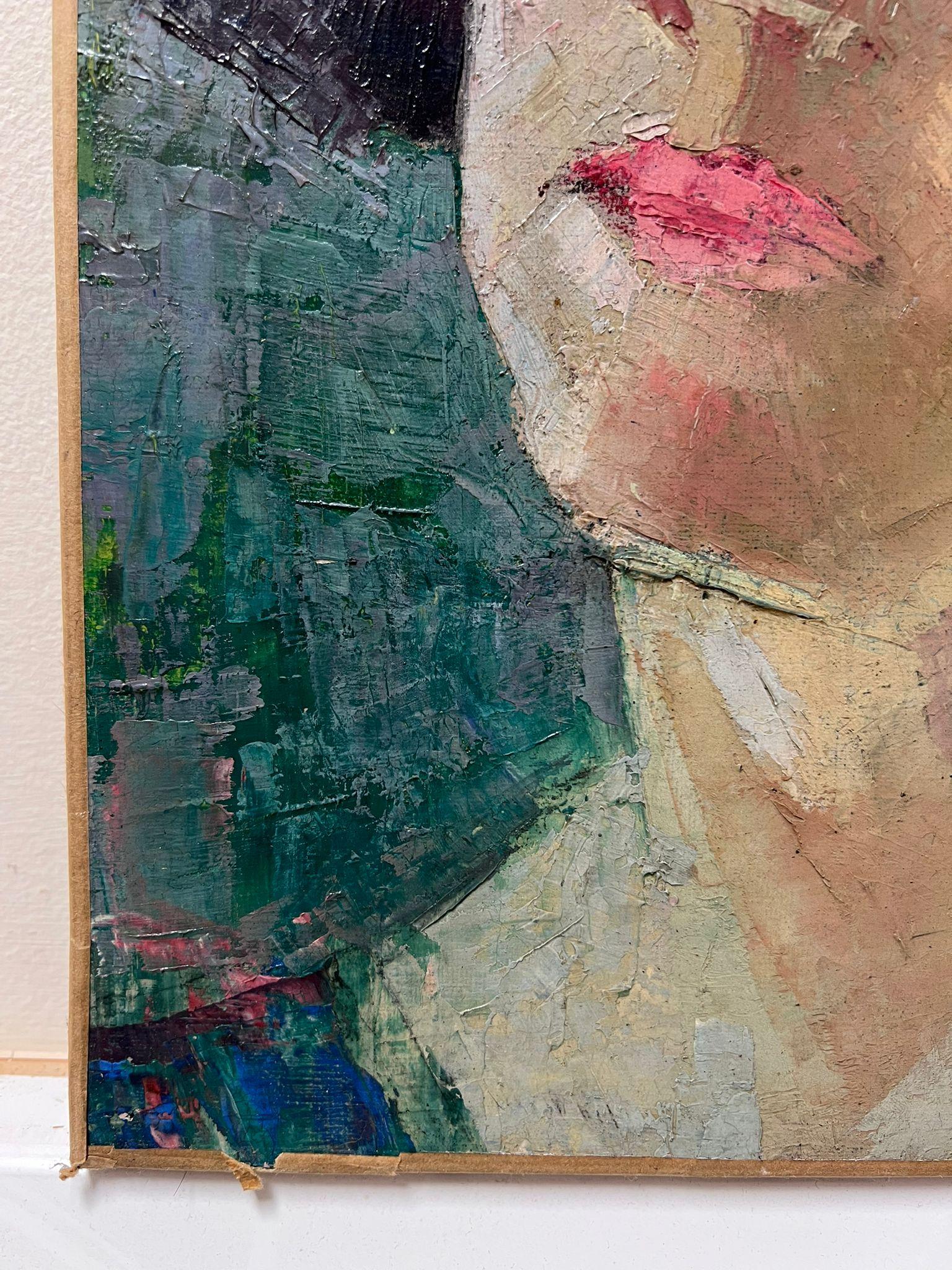 Fine peinture à l'huile post-impressionniste française du milieu du 20e siècle représentant un portrait de femme - Post-impressionnisme Painting par Jean Dulac