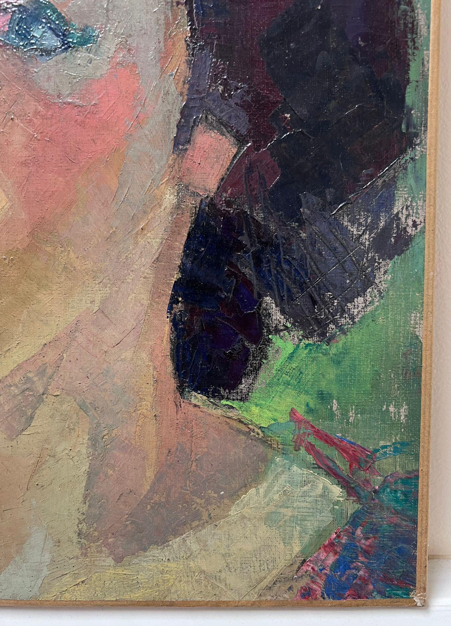 Fine peinture à l'huile post-impressionniste française du milieu du 20e siècle représentant un portrait de femme - Gris Portrait Painting par Jean Dulac