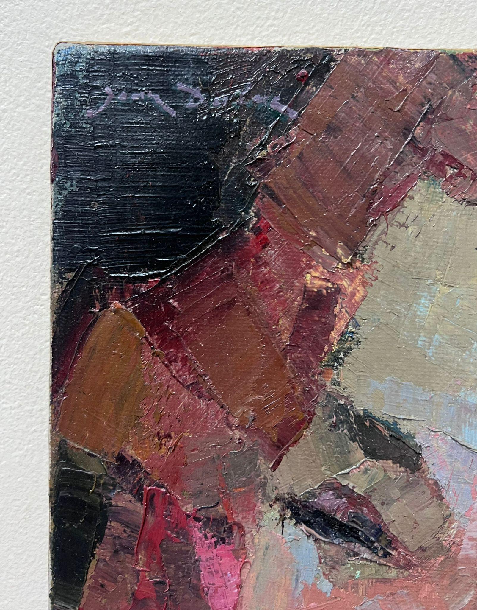 Französisches postimpressionistisches Ölgemälde, Porträt einer Dame, Mitte des 20. Jahrhunderts (Schwarz), Figurative Painting, von Jean Dulac