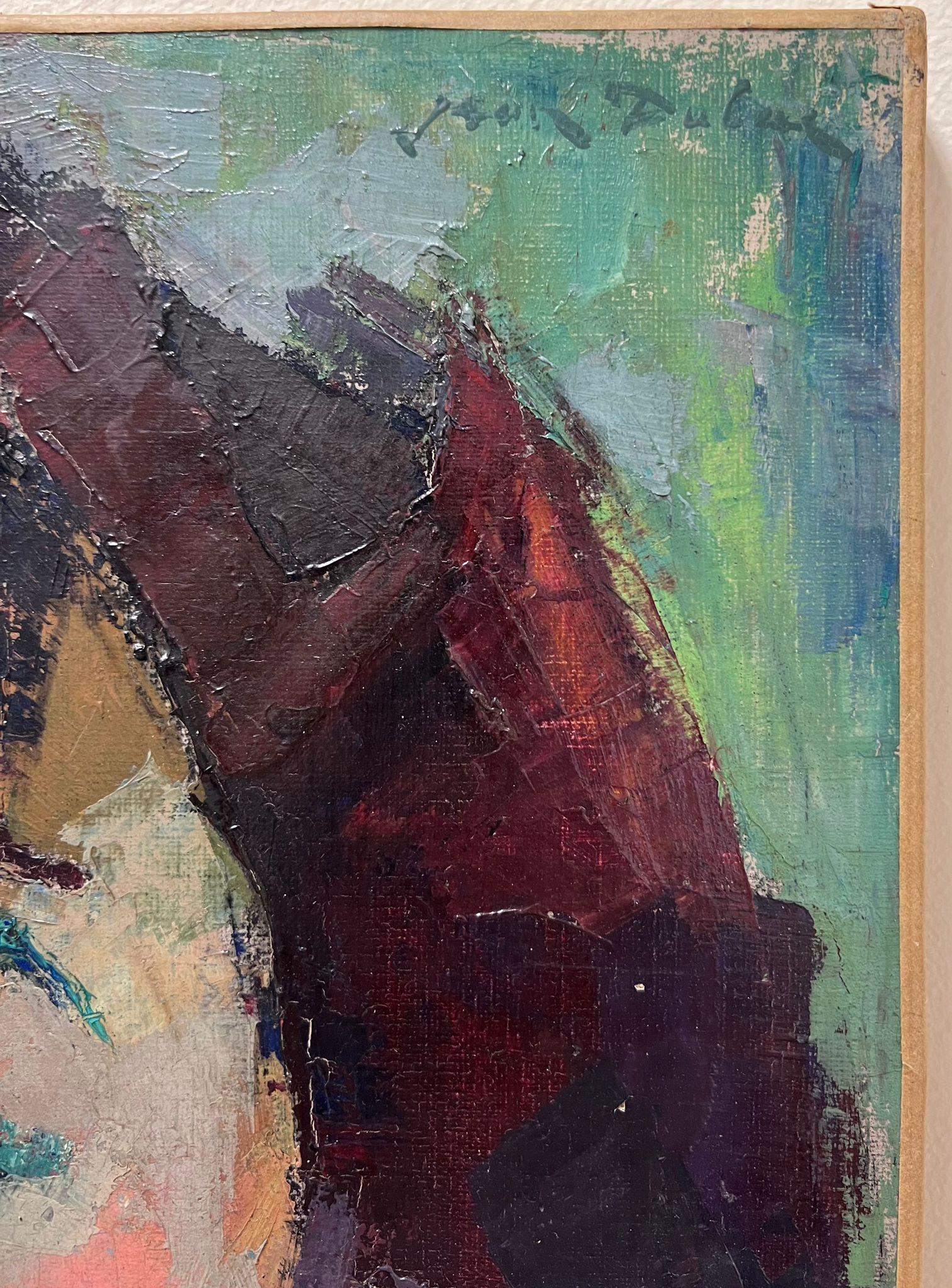 Fine peinture à l'huile post-impressionniste française du milieu du 20e siècle représentant un portrait de femme en vente 2