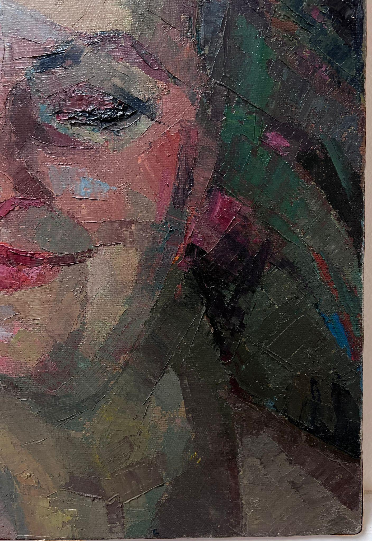 Französisches postimpressionistisches Ölgemälde, Porträt einer Dame, Mitte des 20. Jahrhunderts im Angebot 2