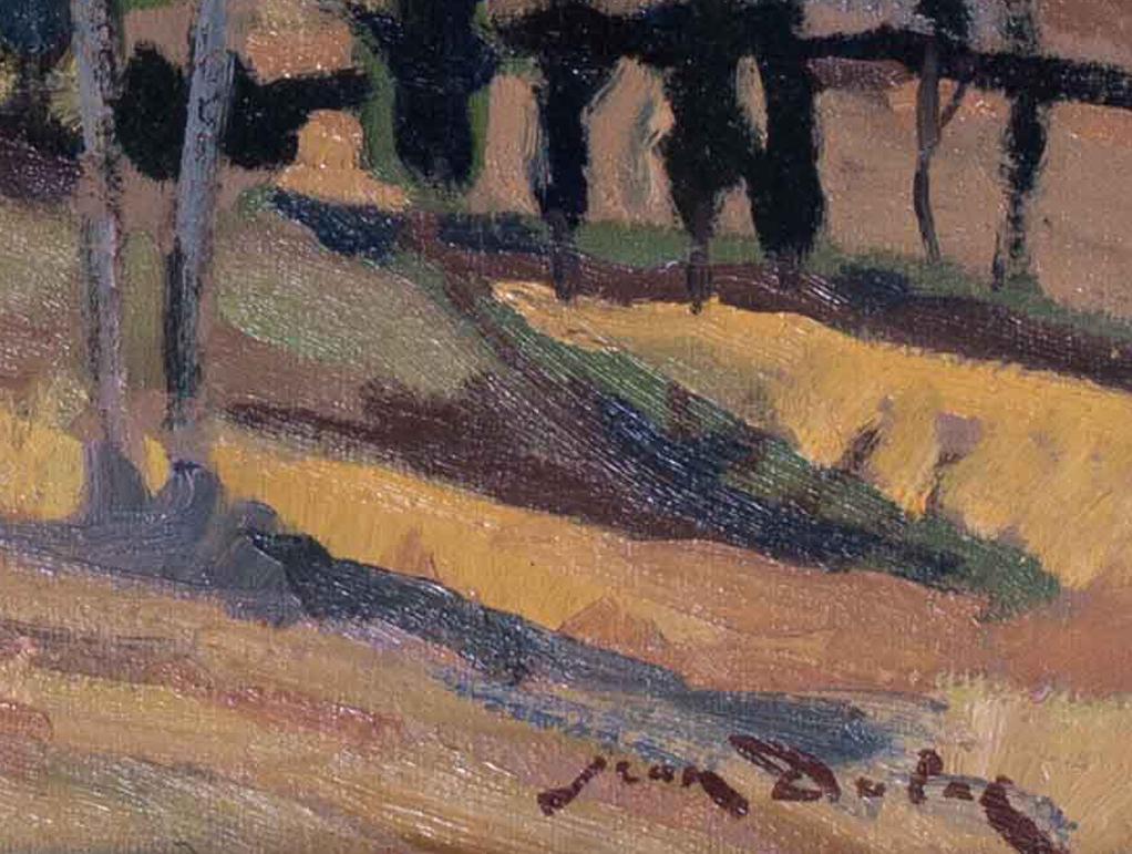 Post Impressionist French landscape oil painting of Lyon countryside by Dulac - Gray Landscape Painting by Jean Dulac