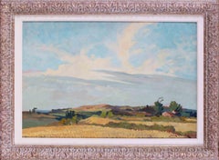Post Impressionist French oil painting of a cornfield in landscape by Jean Dulac