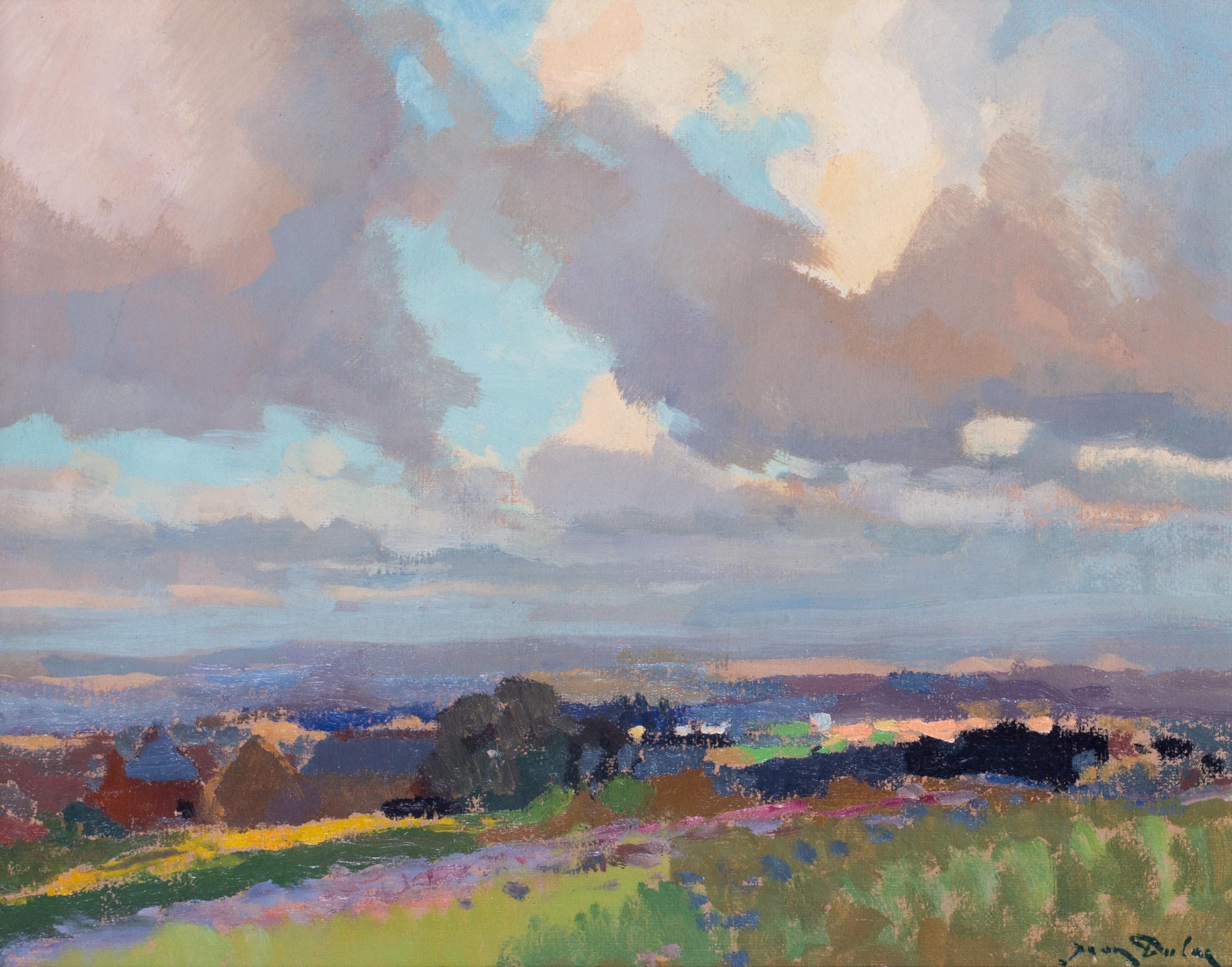 Peinture à l'huile post-impressionniste française d'un paysage avec des nuages par Jean Dulac en vente 1
