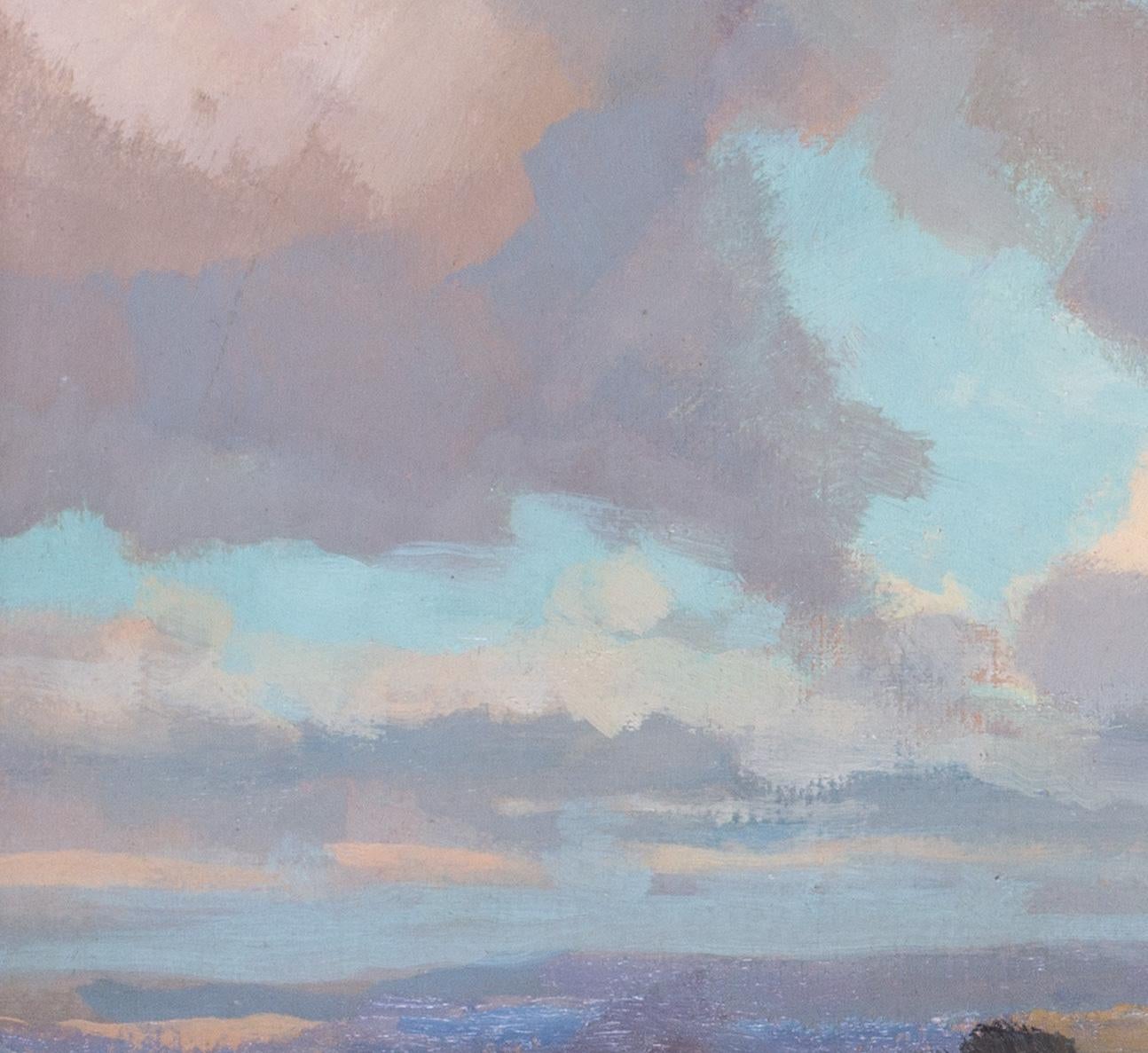 Peinture à l'huile post-impressionniste française d'un paysage avec des nuages par Jean Dulac en vente 3