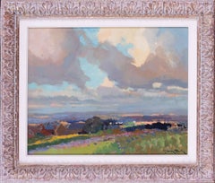 Peinture à l'huile post-impressionniste française d'un paysage avec des nuages par Jean Dulac