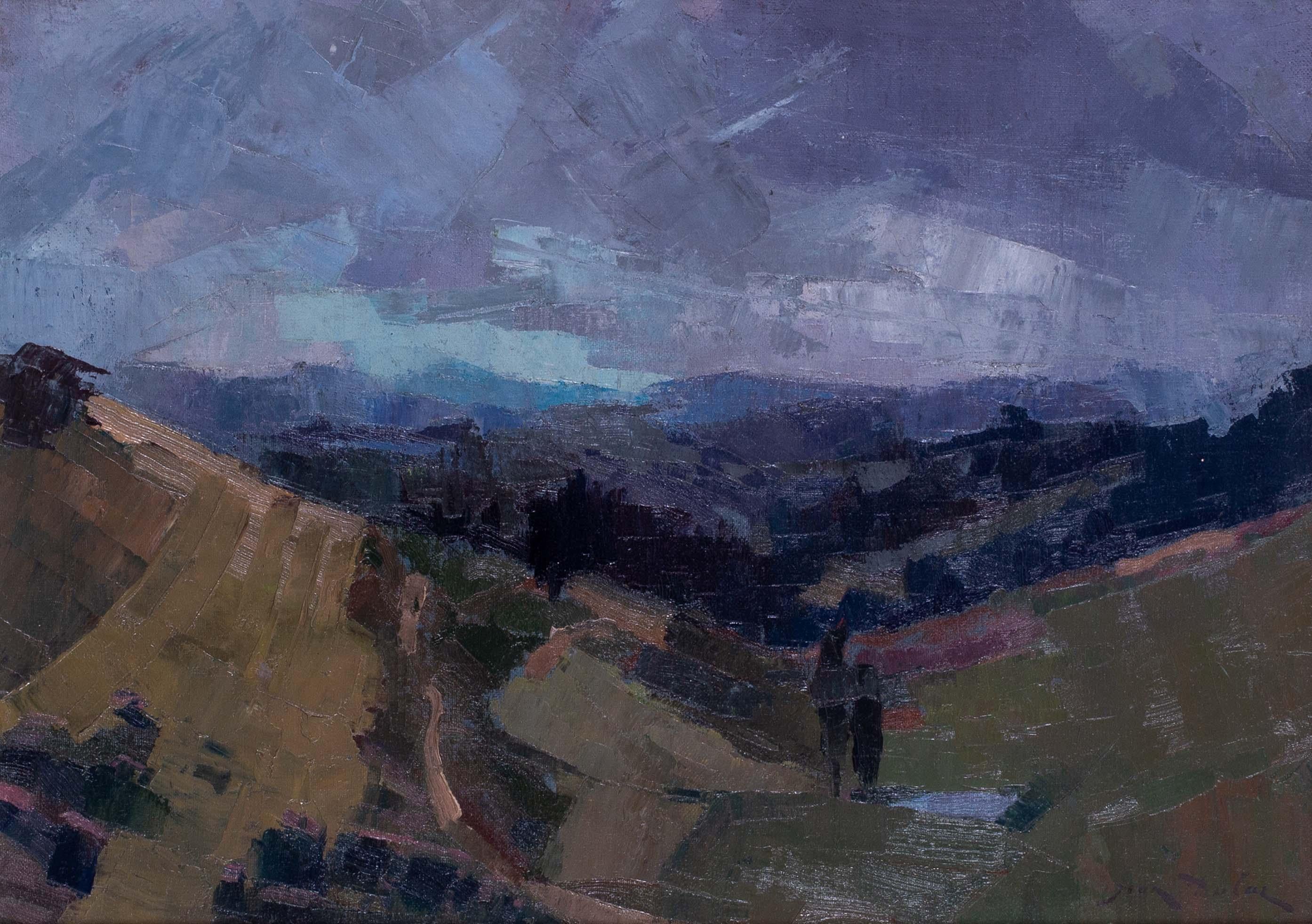 Peinture à l'huile post-impressionniste française d'un paysage d'orage par Jean Dulac en vente 1