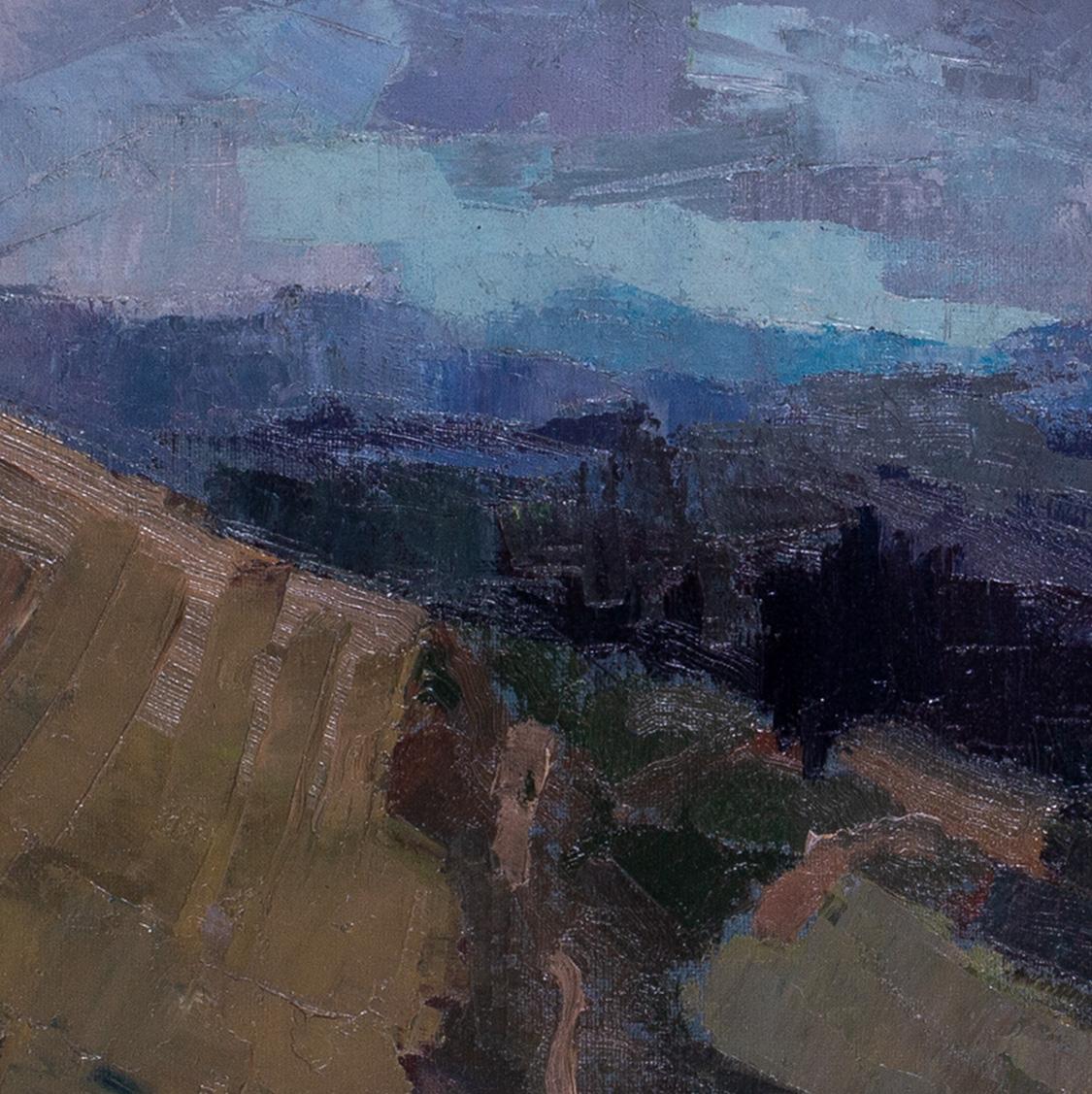 Óleo francés postimpresionista de un paisaje tormentoso de Jean Dulac 2