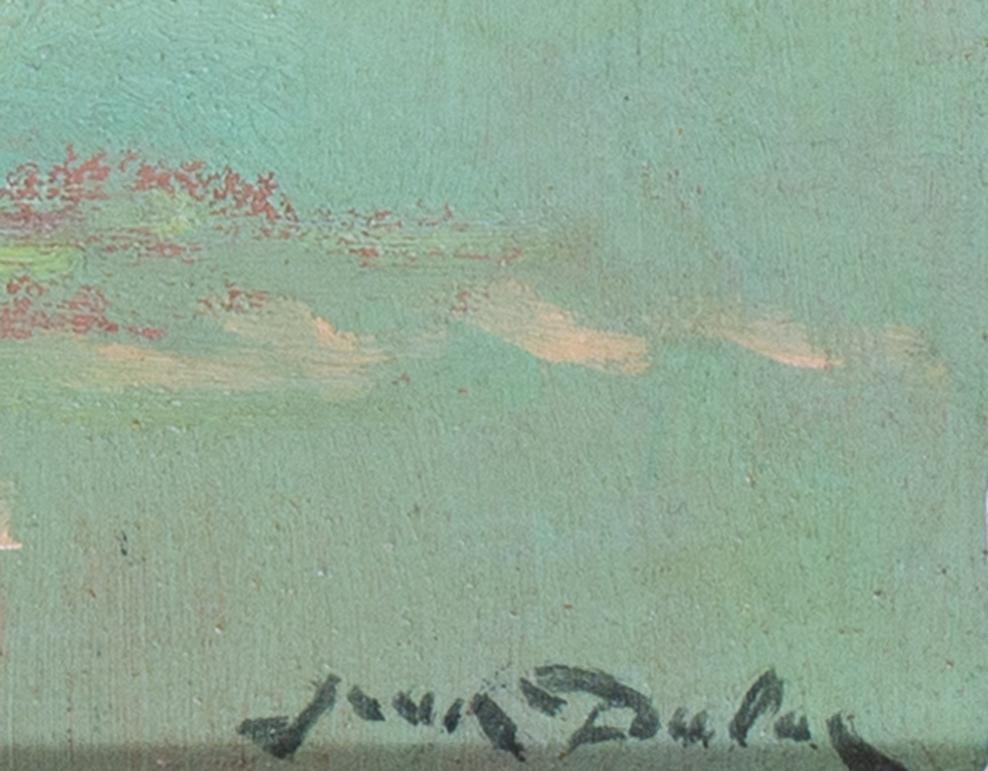 Óleo francés postimpresionista de paisaje con puesta de sol de Jean Dulac 2