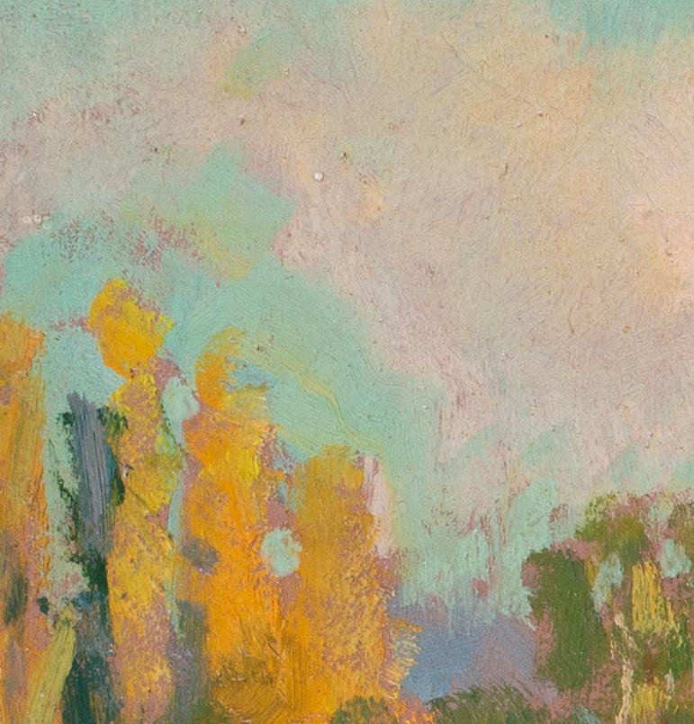 Post Impressionist French oil painting of landscape with a sunset by Jean Dulac 3