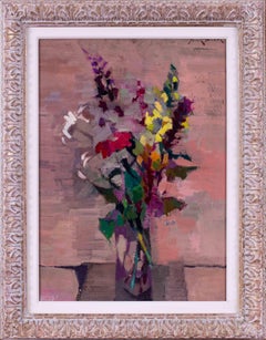 Post Impressionist vase of brightly coloured flowers with a rose by Jean Dulac