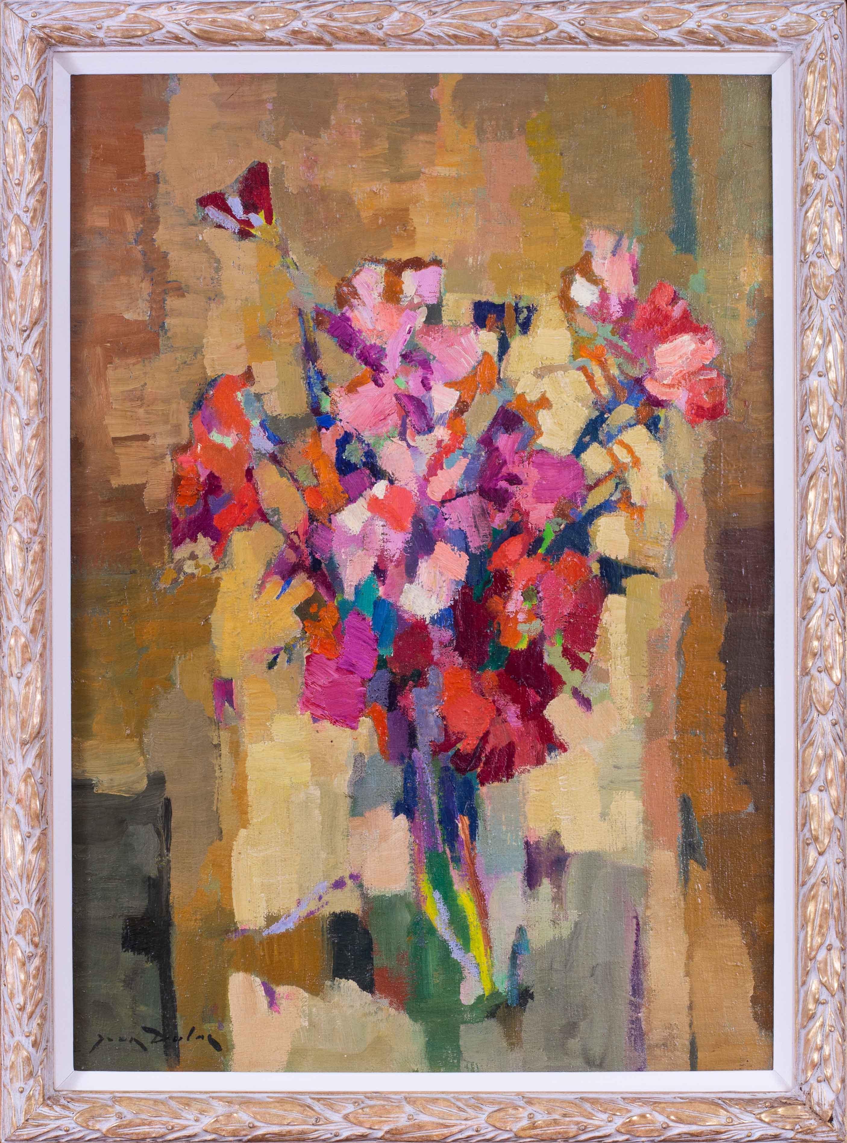 A rich and very decorative Post Impressionist still life by the Lyonnais 20th Century artist Jean Dulac.

The details of the work are as follows:
Jean Dulac (French, 1902-1968) 
Bouquet in reds and pinks
Oil on canvas
Signed ‘Jean Dulac’ (lower