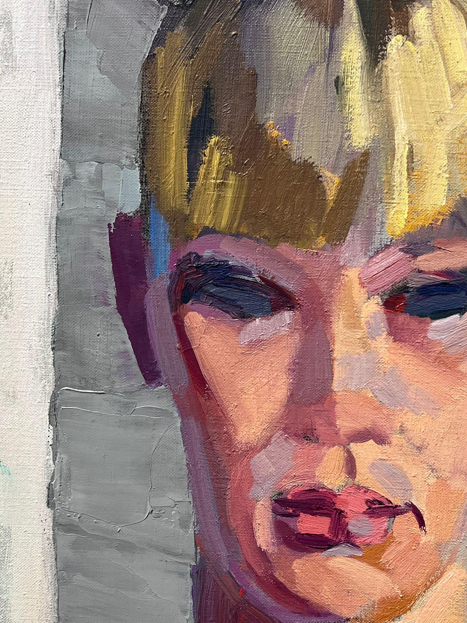 Superb 1950s Französisch Post Impressionist Ölgemälde Porträt Stylish Blonde Dame im Angebot 1