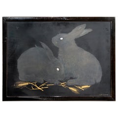 Jean Dunand, Art Deco Lacquered Panel Depicting Rabbits, France, circa 1926