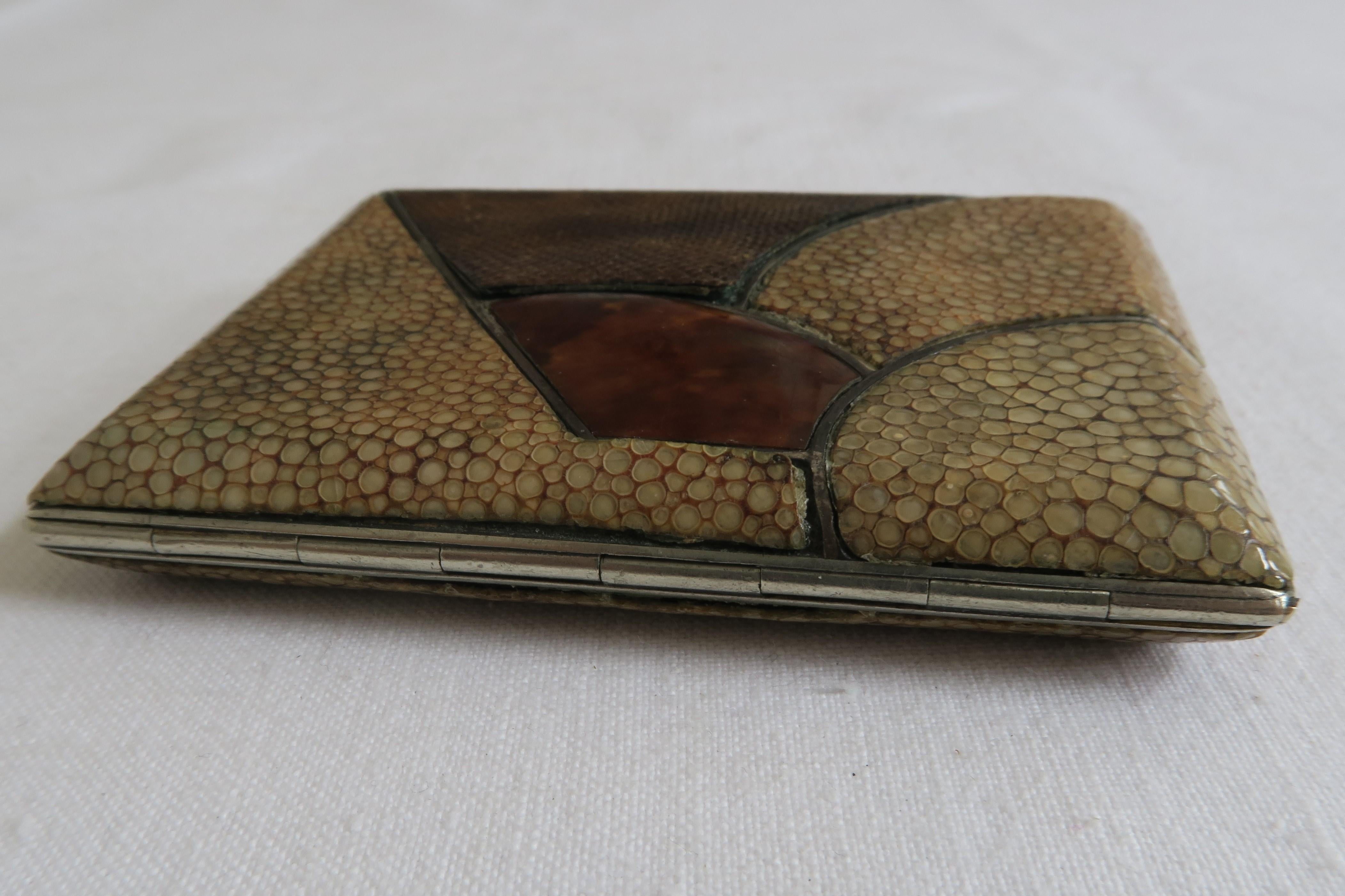 French Jean Dunand Cigarette Case Made from Gold-Plated Sterling Silver and Leather