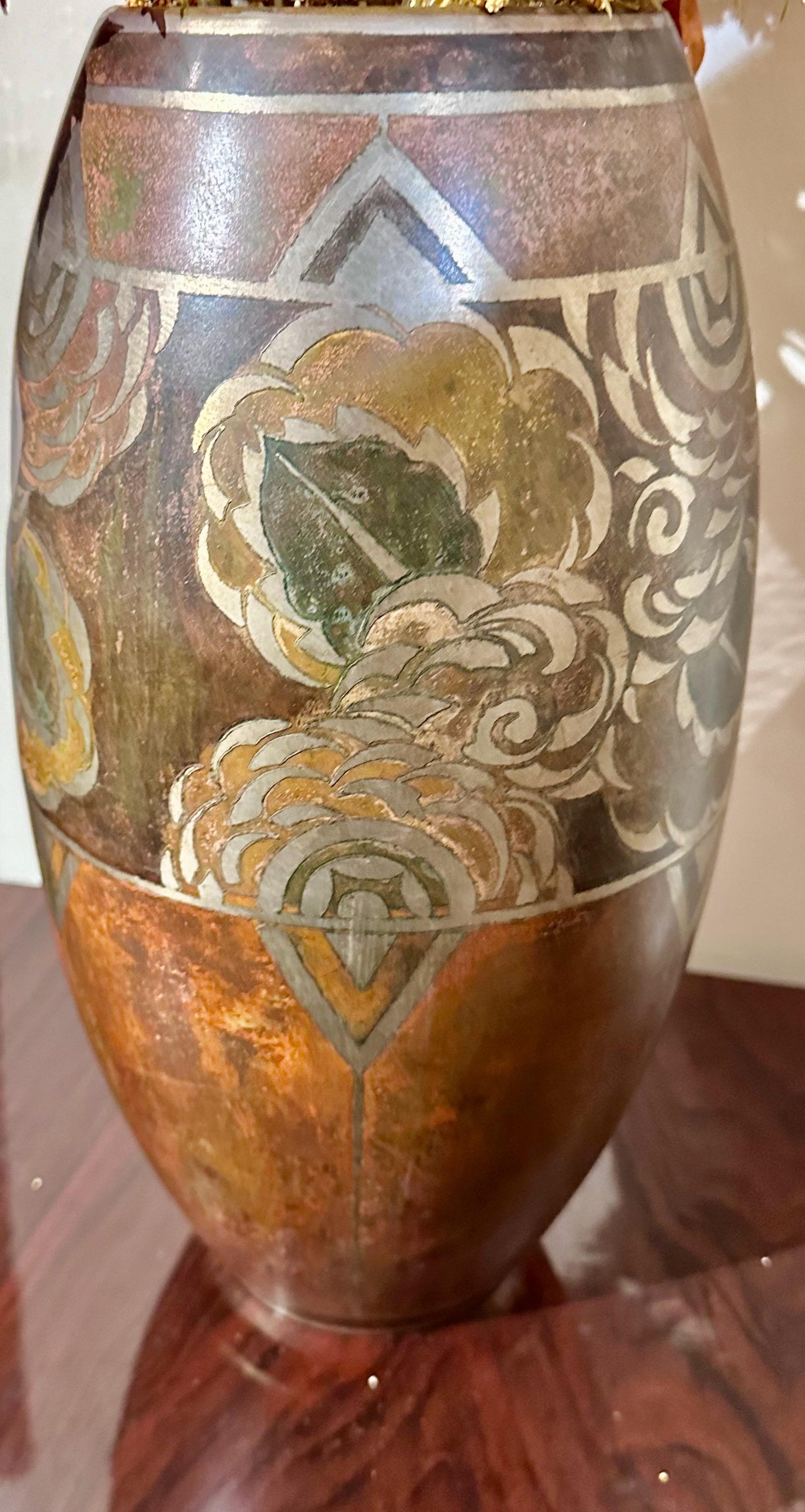 Jean Dunand Dinanderie Vase French Art Deco Rare In Good Condition For Sale In Oakland, CA