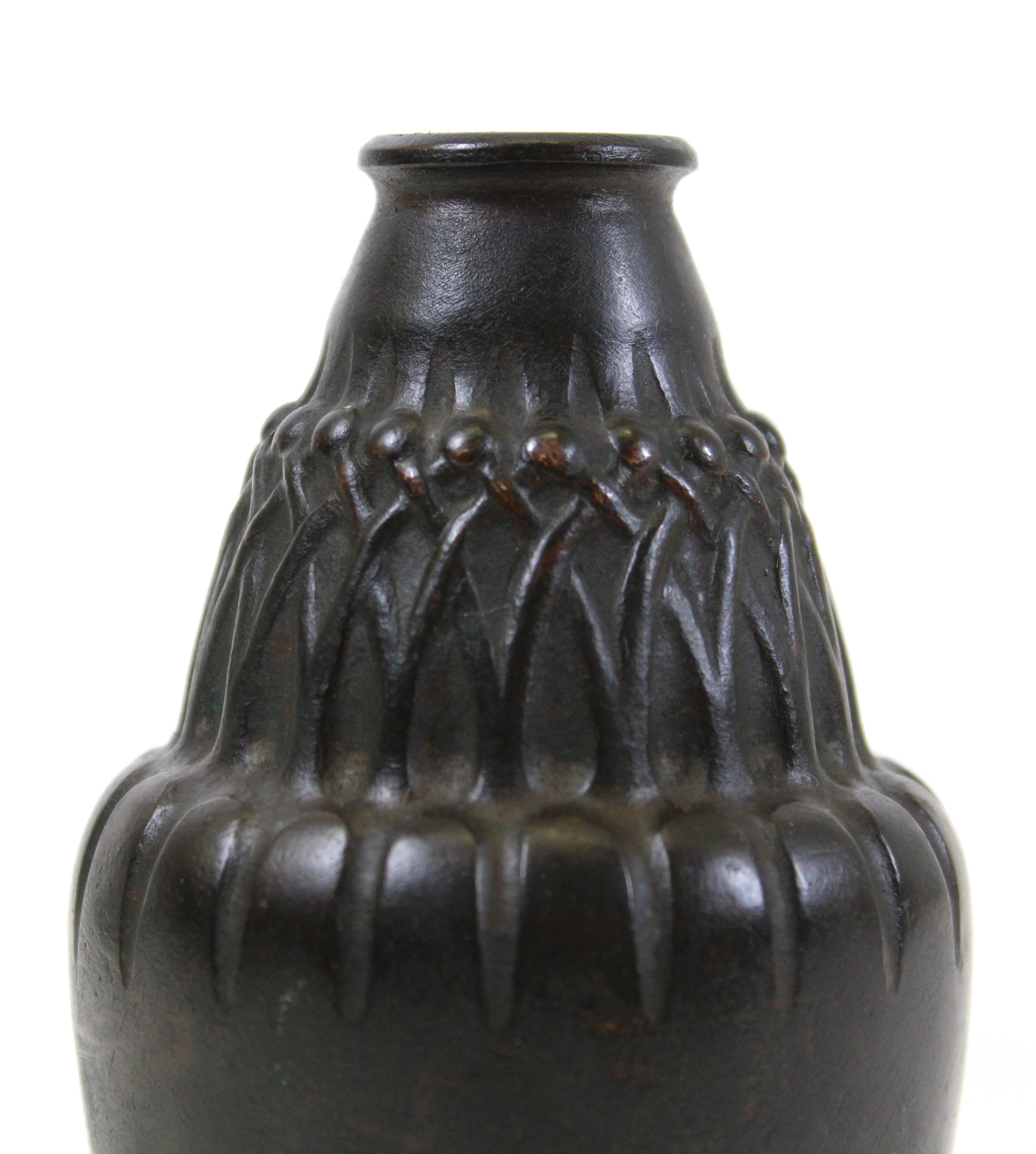 Early 20th Century Jean Dunand French Art Nouveau Bronze Vase For Sale
