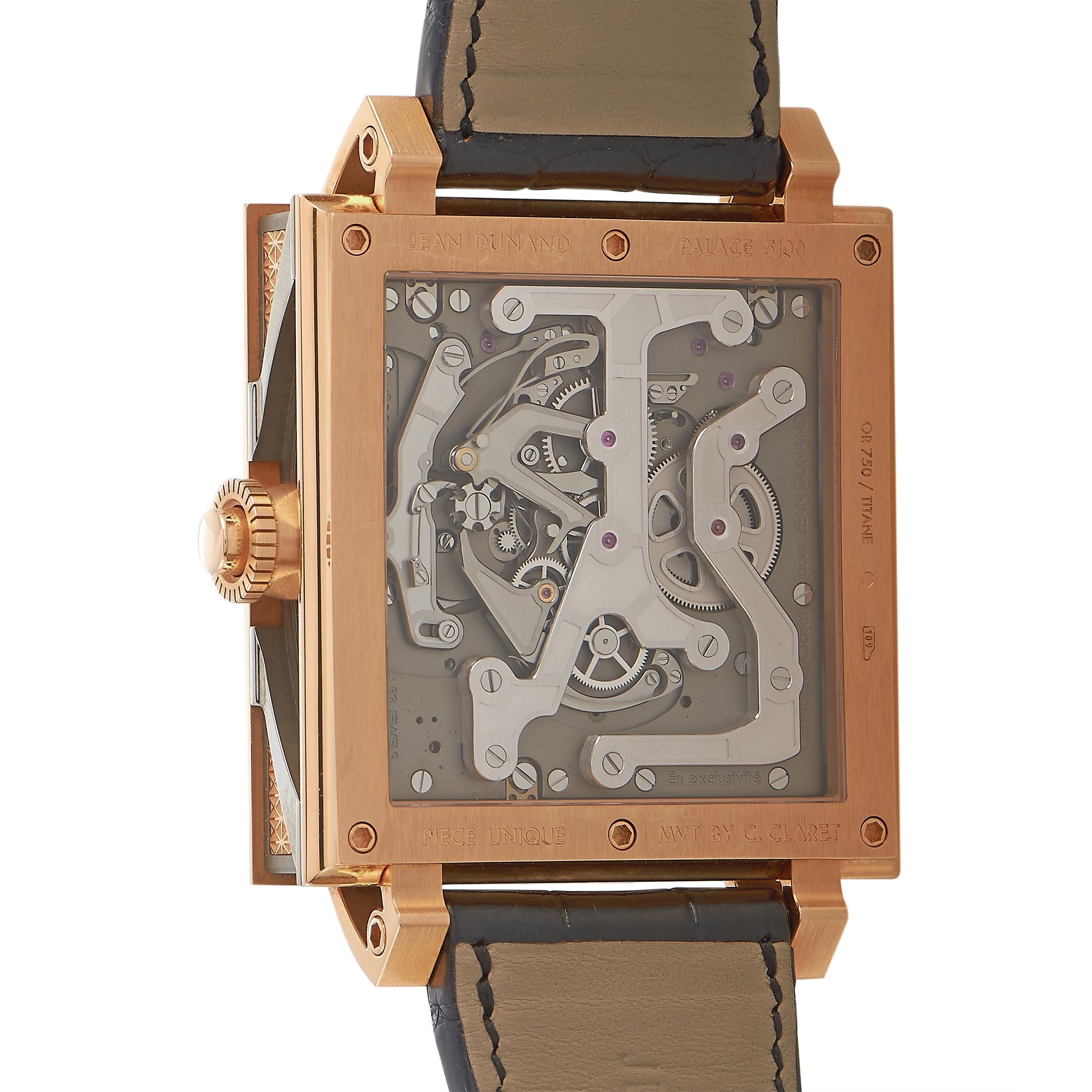 Jean Dunand Piece Unique Palace 5100 Tourbillon GMT Square Montre Excellent état à Southampton, PA