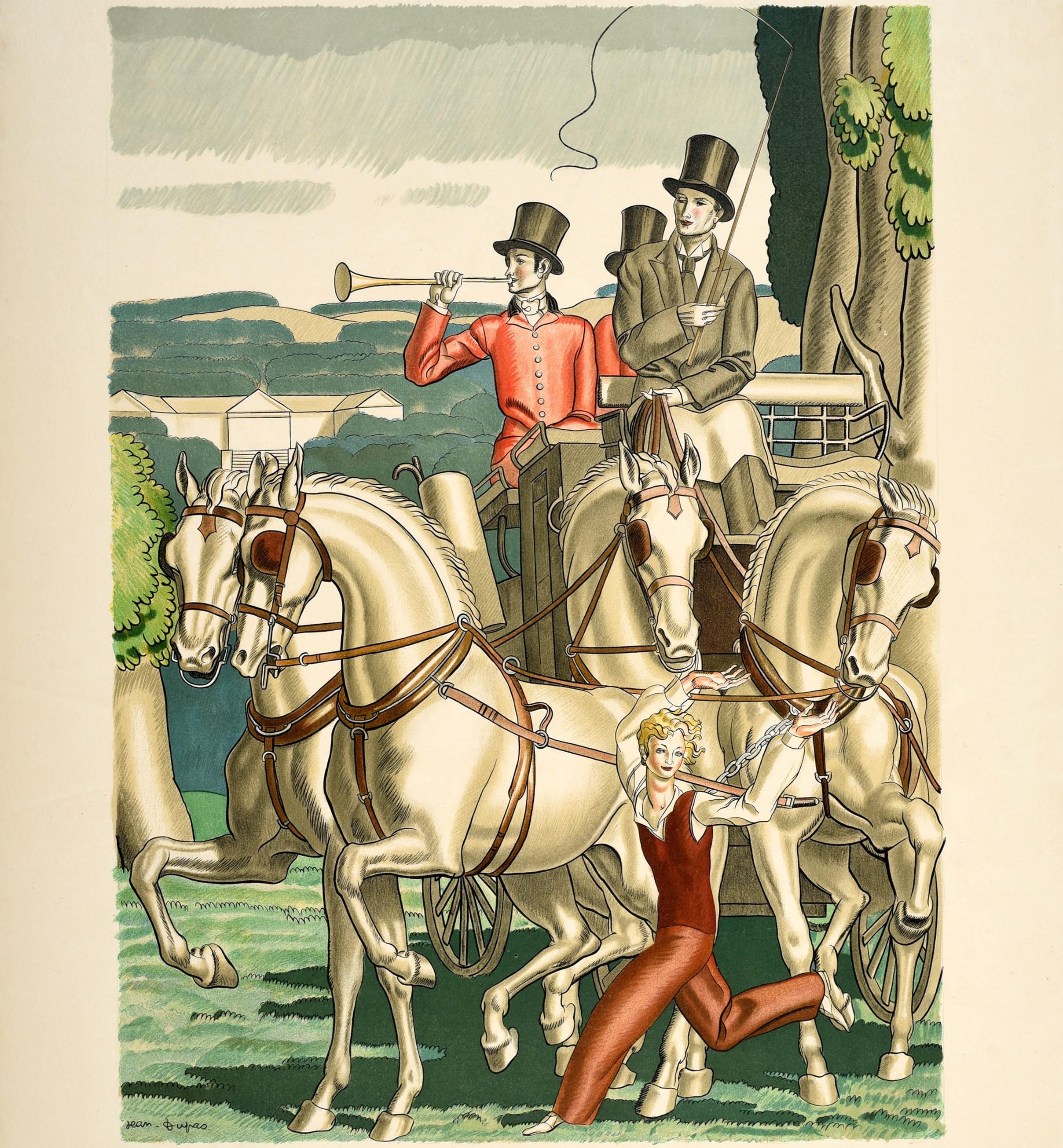 Original Vintage London Transport Poster Green Line Coach Travel Horse Art Deco - Print by Jean Dupas