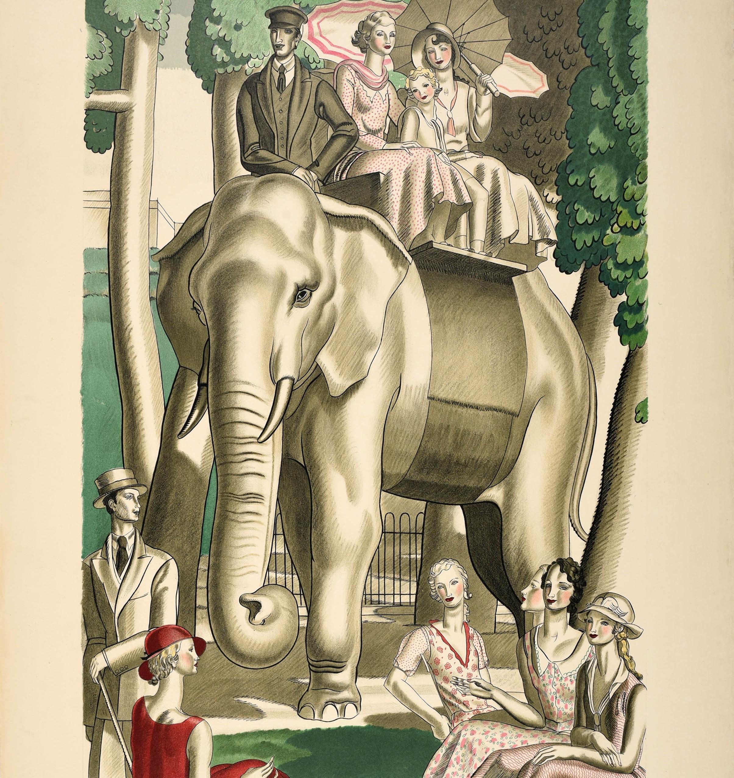 Original Vintage London Underground Poster Transport Of Joy At The Zoo Elephant - Art Deco Print by Jean Dupas