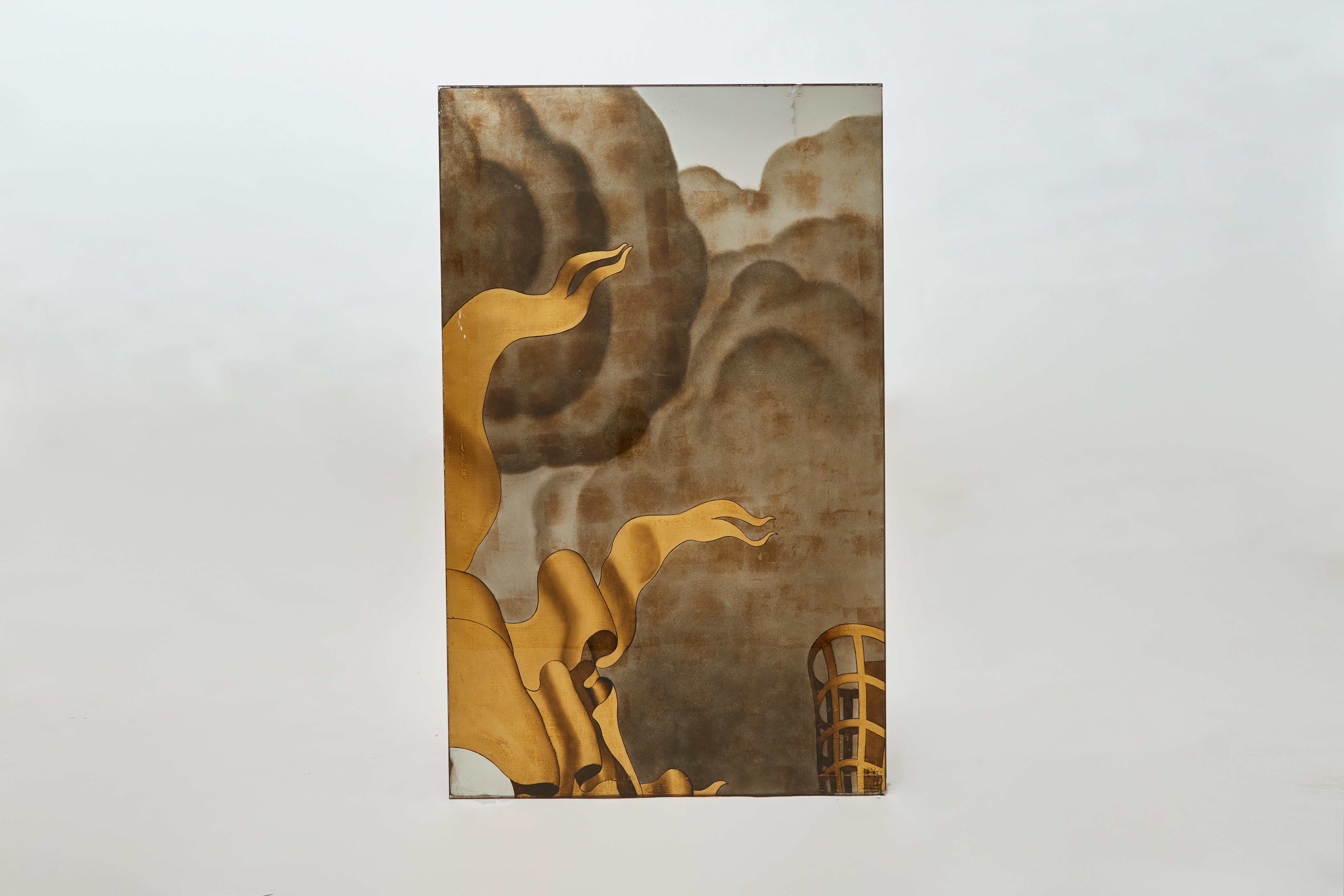 French Jean Dupas, Verre Églomisé Triptych from the SS Normandie, France, circa 1934