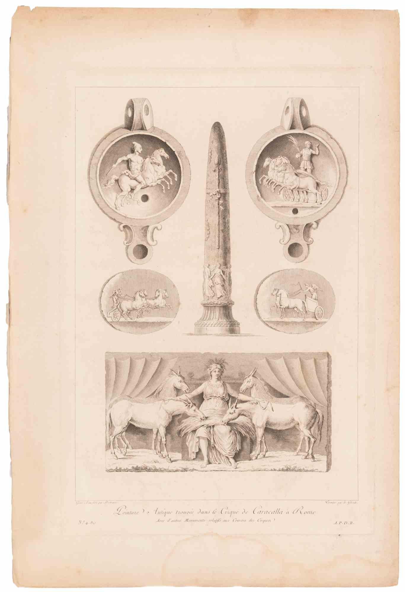 Jean Duplessi-Bertaux Figurative Print – Antike Trouvées im Caracalla-Zirkus in Rom - 19. Jahrhundert