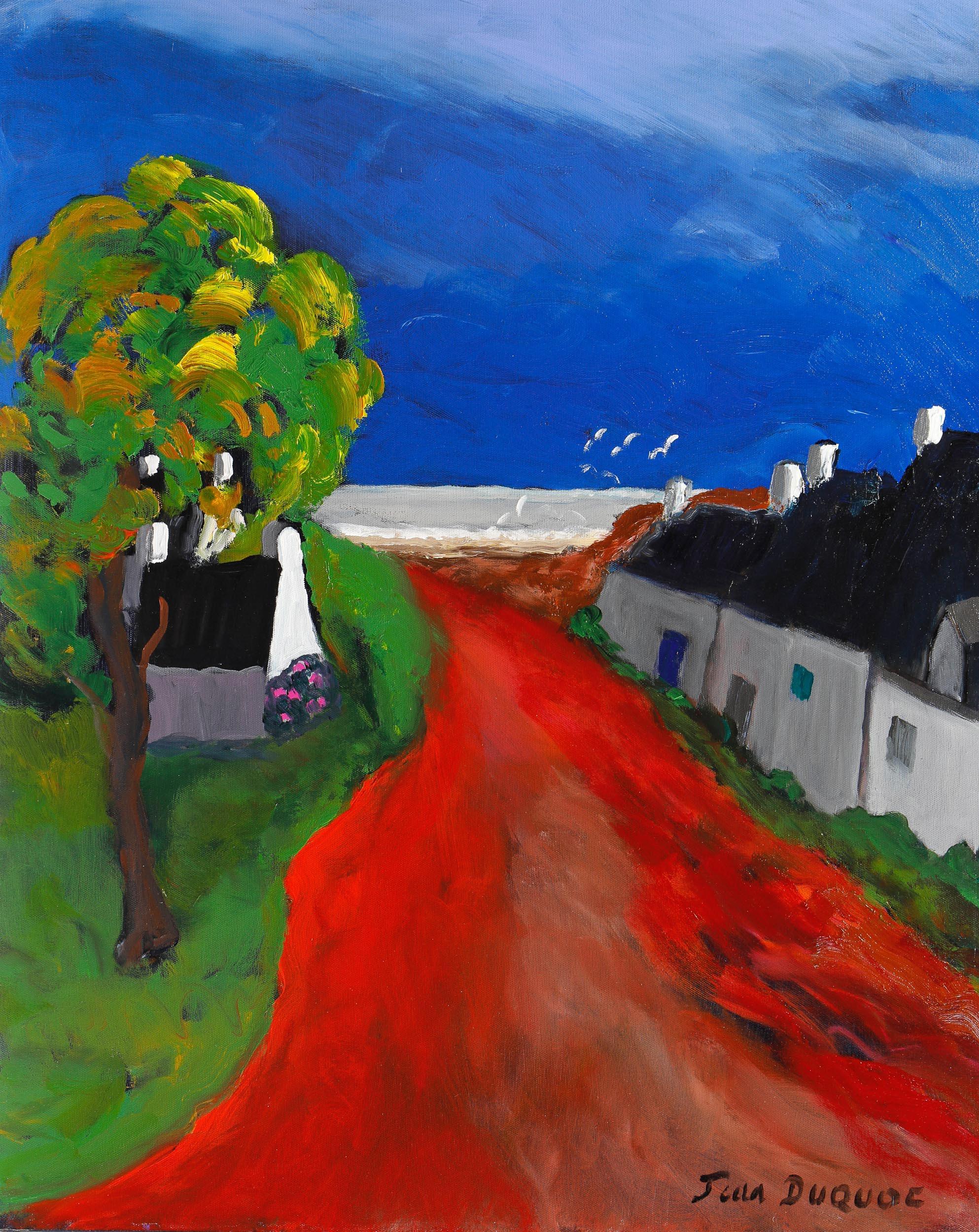 Signé en bas à droite

Jean Duquoc est un artiste français né en 1937 qui vit et travaille à Belz, en Bretagne. Dans son œuvre, on peut voir l'habileté avec laquelle il utilise la couleur, allant directement à l'essentiel, dans la force de