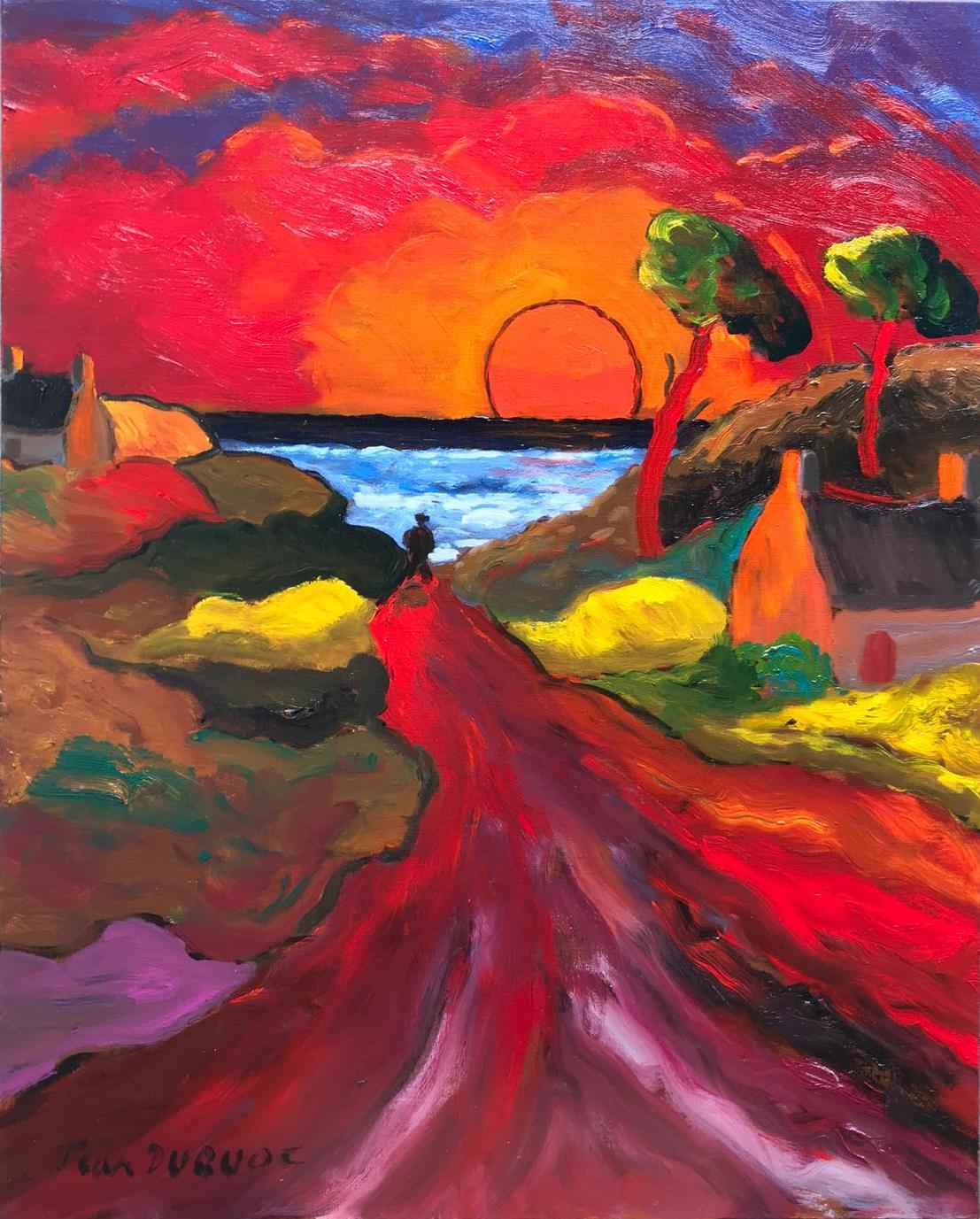 Art contemporain français de Jean Duquoc - Soir d'Octobre, Soleil Rouge