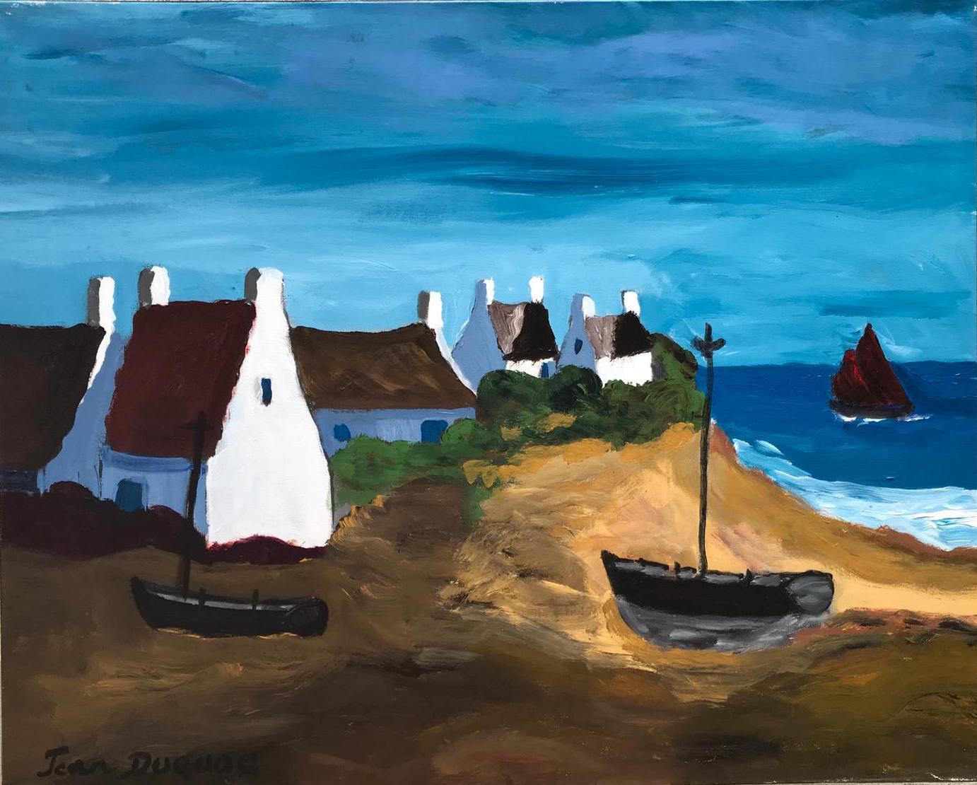 Acrylique sur toile

Jean Duquoc est un artiste français né en 1937 qui vit et travaille à Belz, en Bretagne. Dans son œuvre, on peut voir l'habileté avec laquelle il utilise la couleur, allant directement à l'essentiel, dans la force de l'intensité