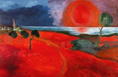 "Grand soleil sur l'ocean" - France, Brittany, Landscape, expressionist, red sun