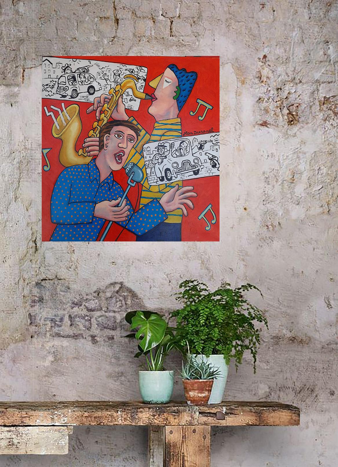 Mafia-Blues (Braun), Figurative Painting, von Jean Duranel