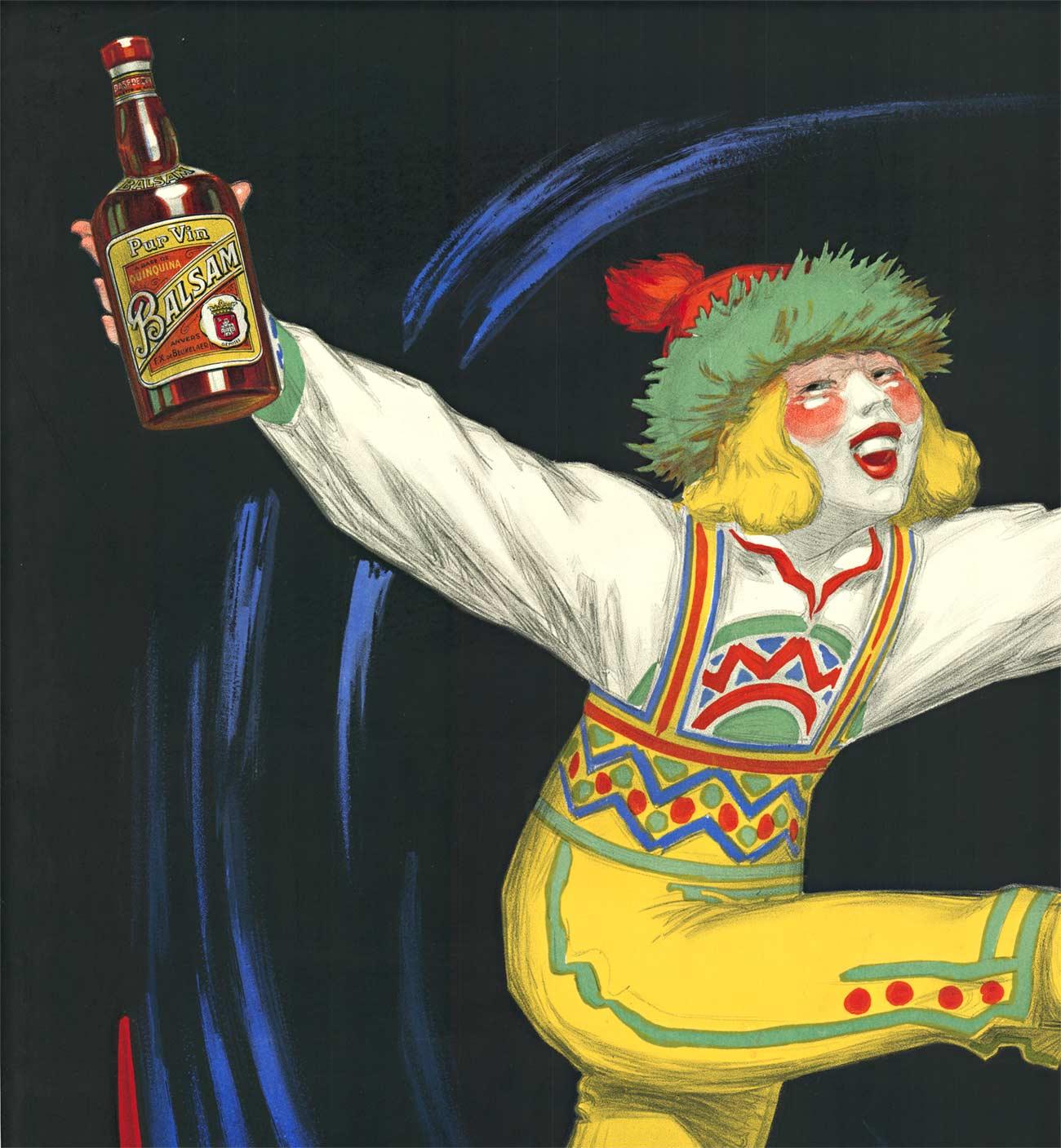 Original Balsam, Aperitif au Quinaquina Vintage-Steinlithografie aus dem Jahr 1923.    Der große Künstler Jean d'Ylen schuf dieses Plakat, nachdem er die Leitung von Vercasson nach Leonetto Cappiello übernommen hatte.  Dieses ursprüngliche Poster