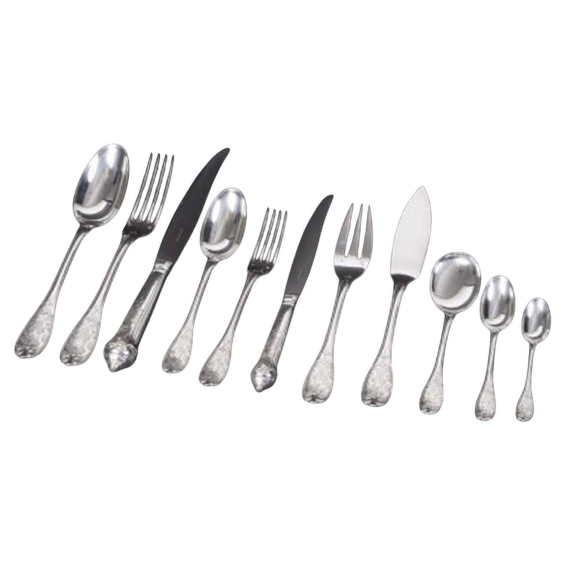JEAN E. PUIFORCAT -147-piece silver flatware set, “elysee” pattern, circa 1930