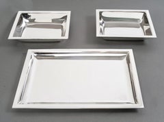 Jean E. Puiforcat - Art Deco 3 Plates Serving Pieces Solid Silver Serving