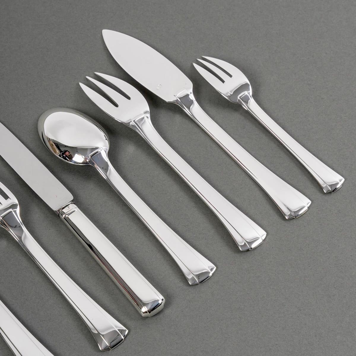 Jean E. Puiforcat Art Deco Cutlery Flatware Set Dinard Sterling Silver 147 Pces 5