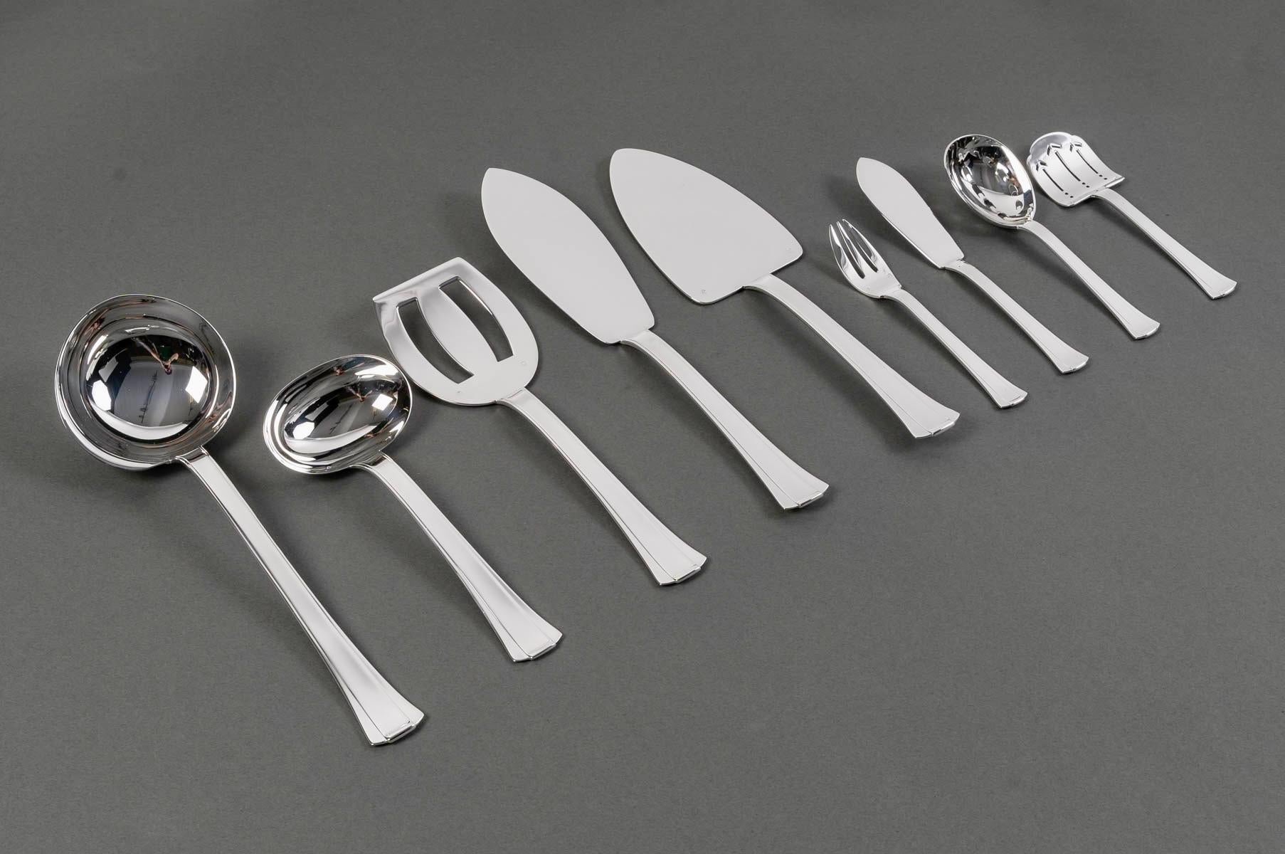 Jean E. Puiforcat Art Deco Cutlery Flatware Set Dinard Sterling Silver 147 Pces 6