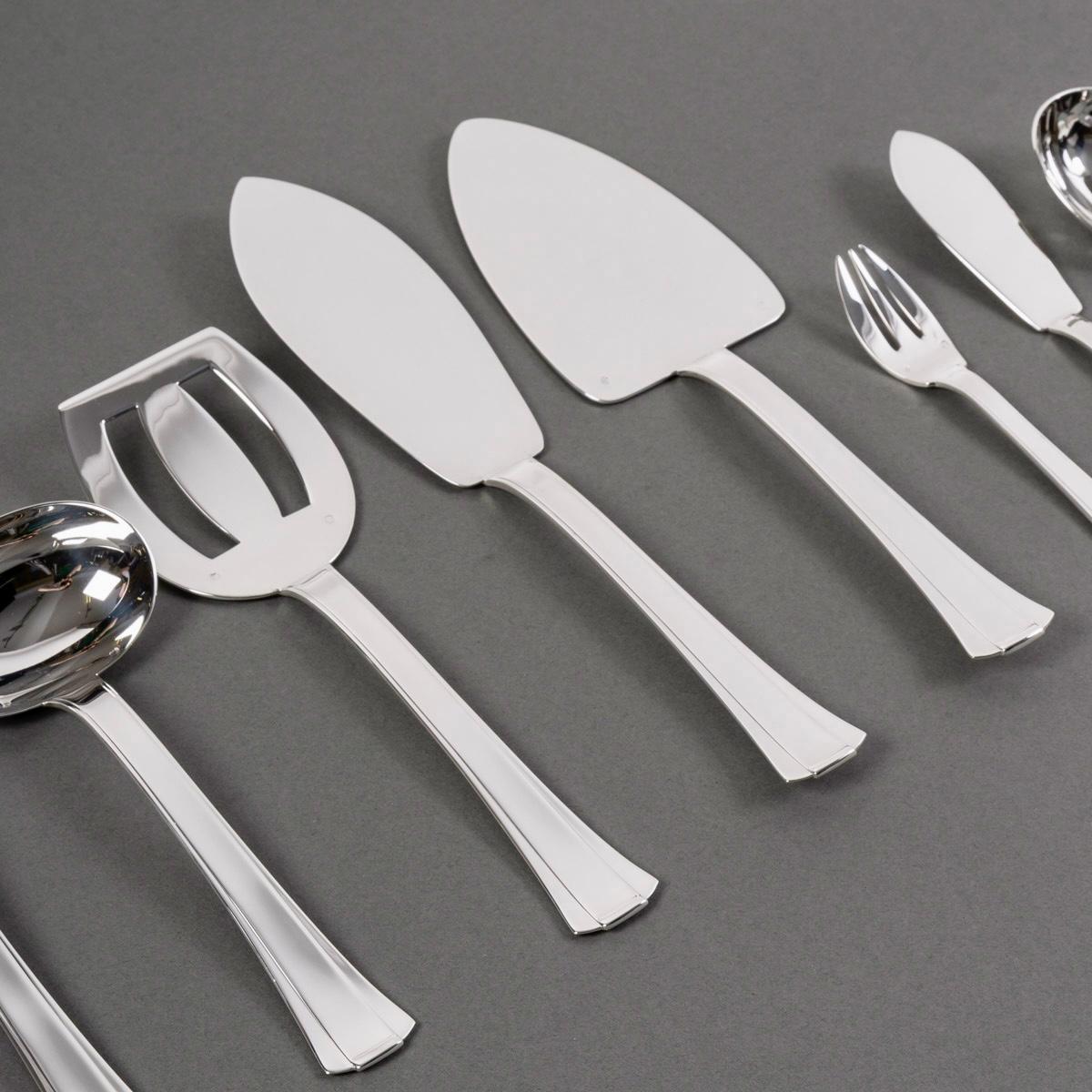 Jean E. Puiforcat Art Deco Cutlery Flatware Set Dinard Sterling Silver 147 Pces 8