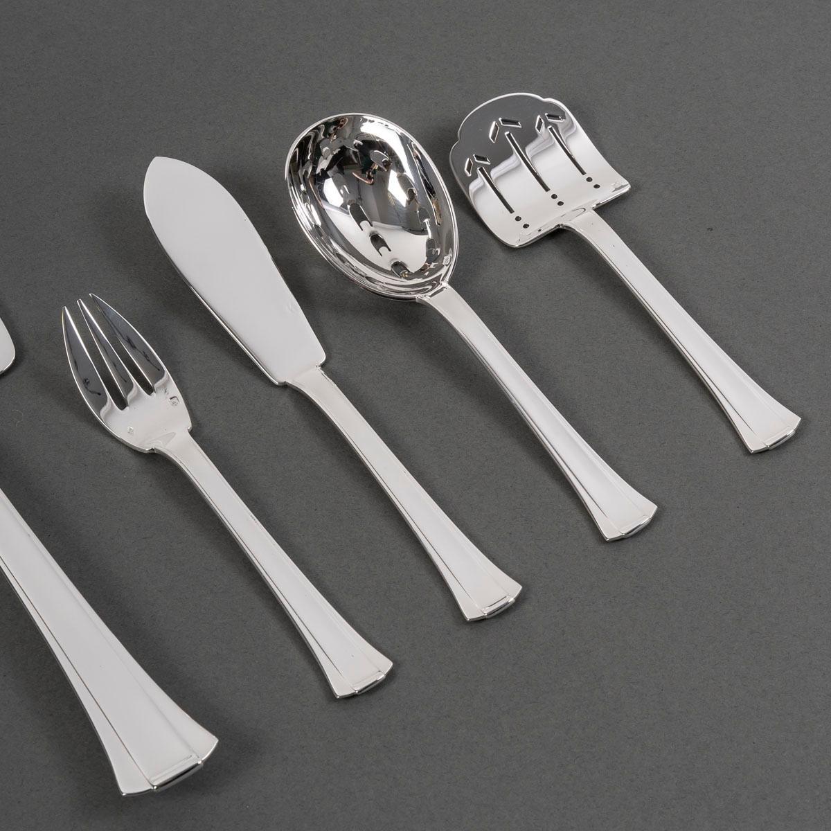 Jean E. Puiforcat Art Deco Cutlery Flatware Set Dinard Sterling Silver 147 Pces 10