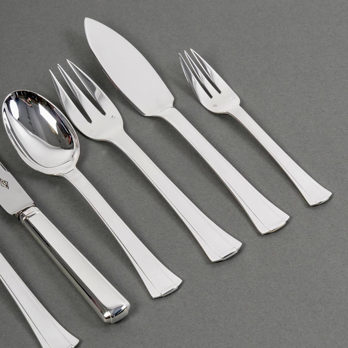 Jean E. Puiforcat Art Deco Cutlery Flatware Set Dinard Sterling Silver 147 Pces In Good Condition In Boulogne Billancourt, FR