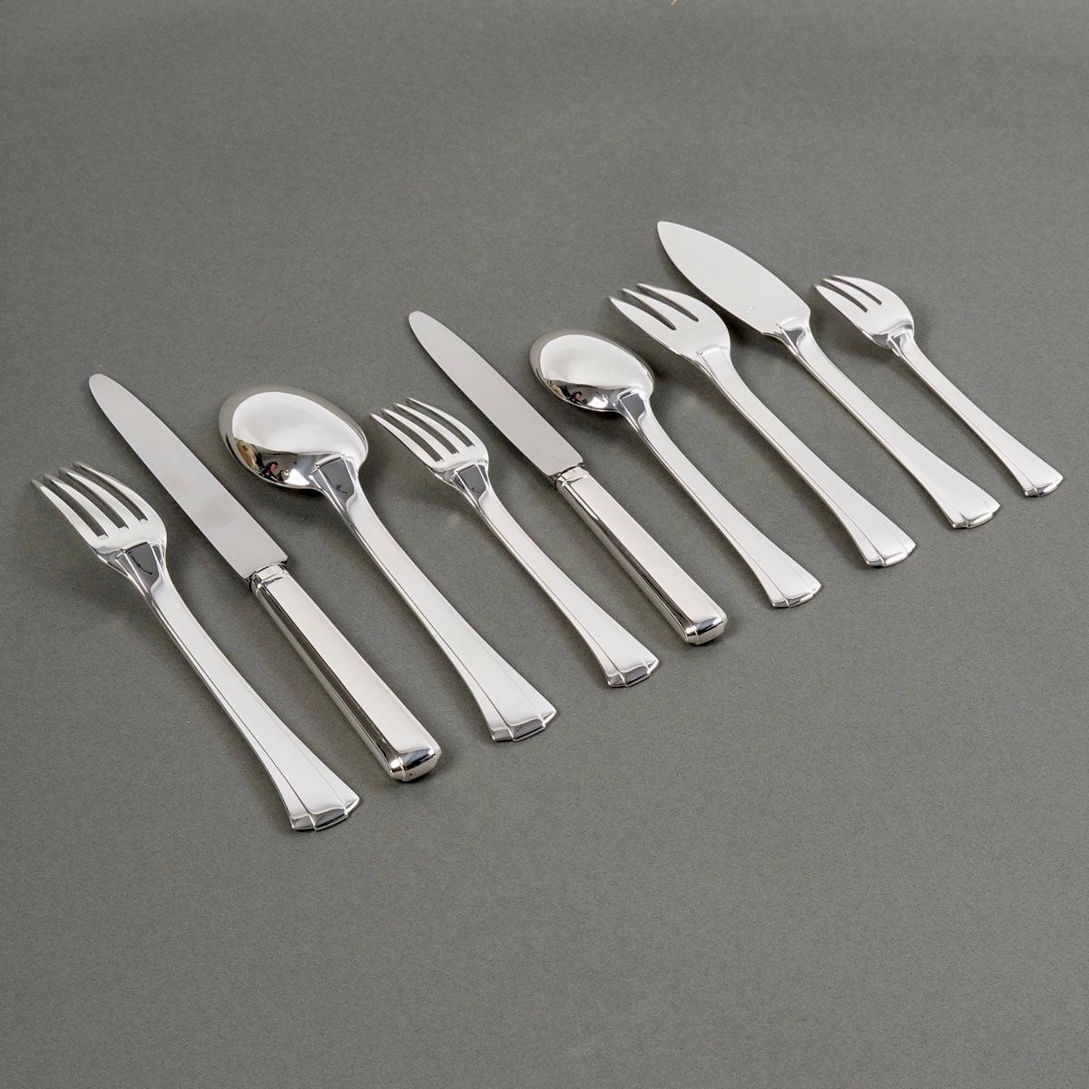 Jean E. Puiforcat Art Deco Cutlery Flatware Set Dinard Sterling Silver 147 Pces 2